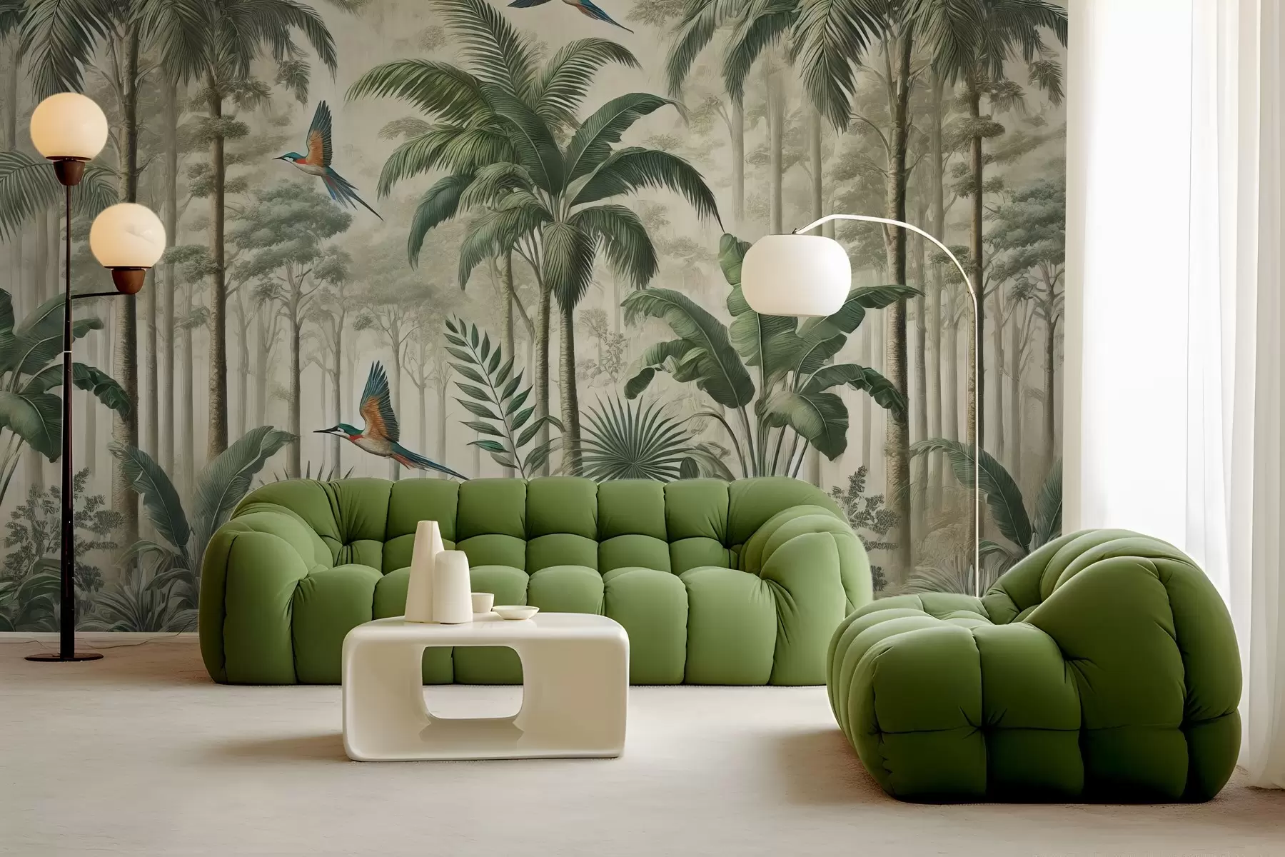 Fototapet Panorama s tropickou krajinou a ptáky w01957