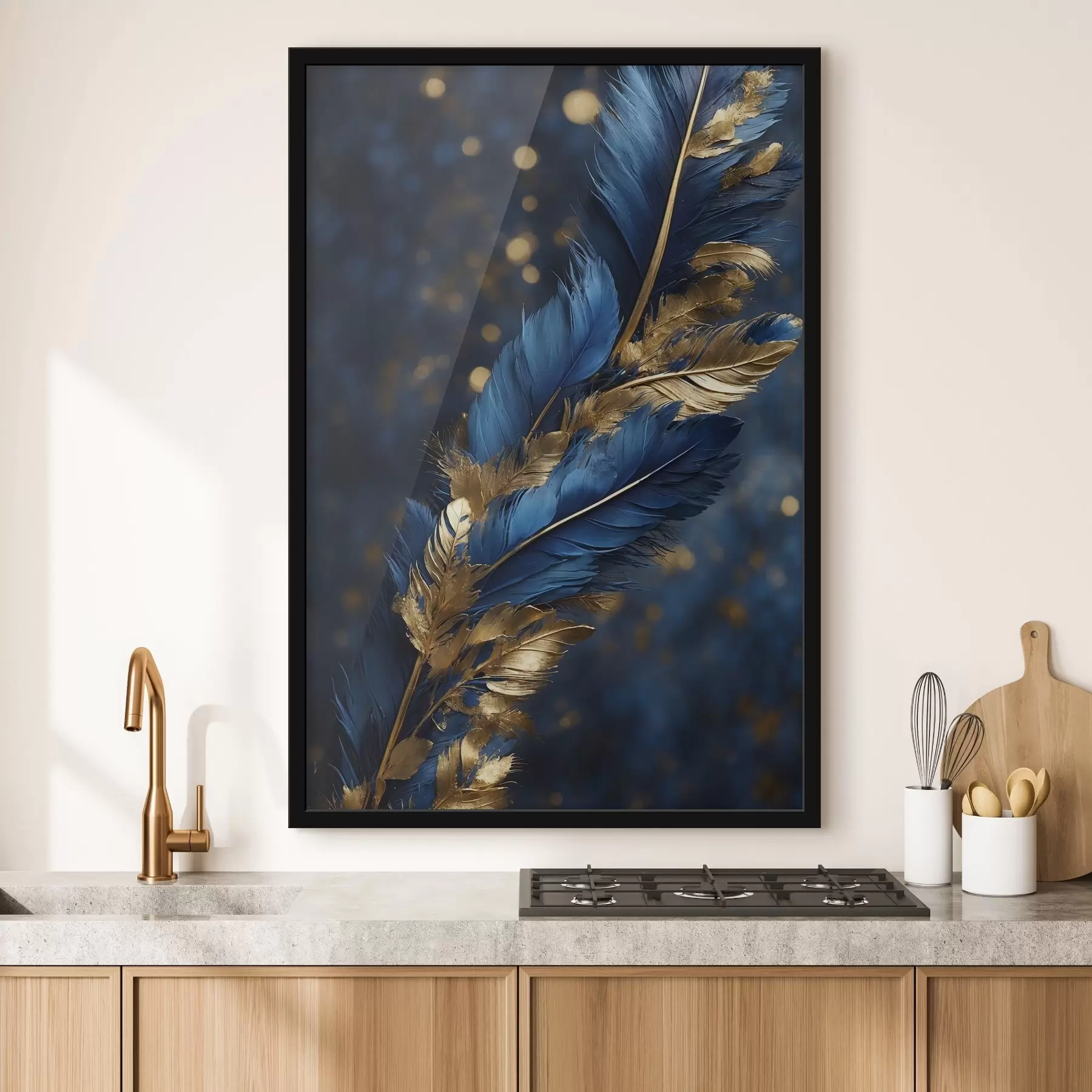 Obraz Modrožluté peří na rozmazaném pozadí Č. f41296