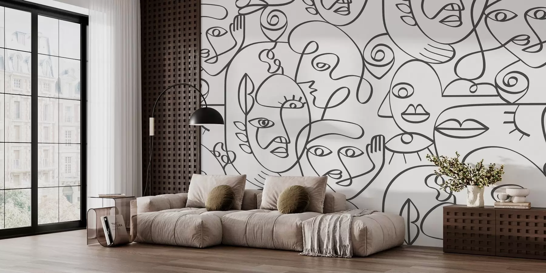 Fototapet Abstraktní obličeje ve složitém čárovém umění w00131