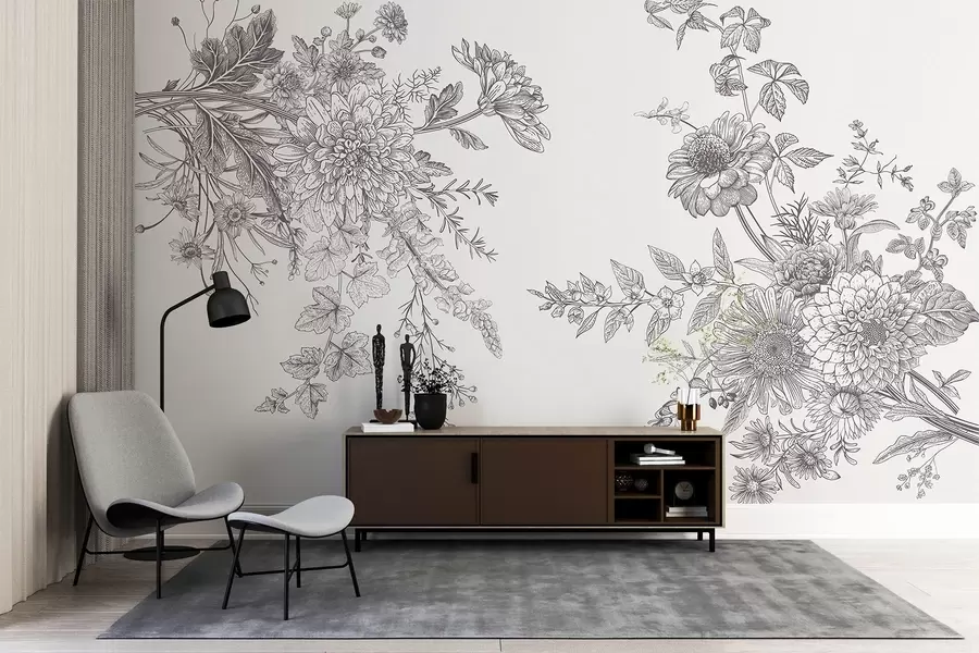 Fototapet Složitý květinový design v jednobarevném provedení w00381v2