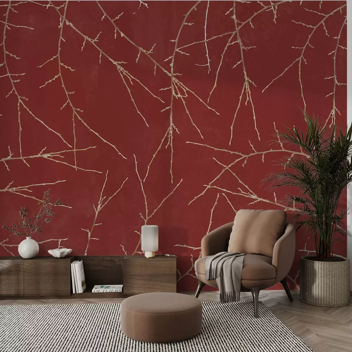 Fototapet Abstraktní větve na červeném pozadí w00692v3