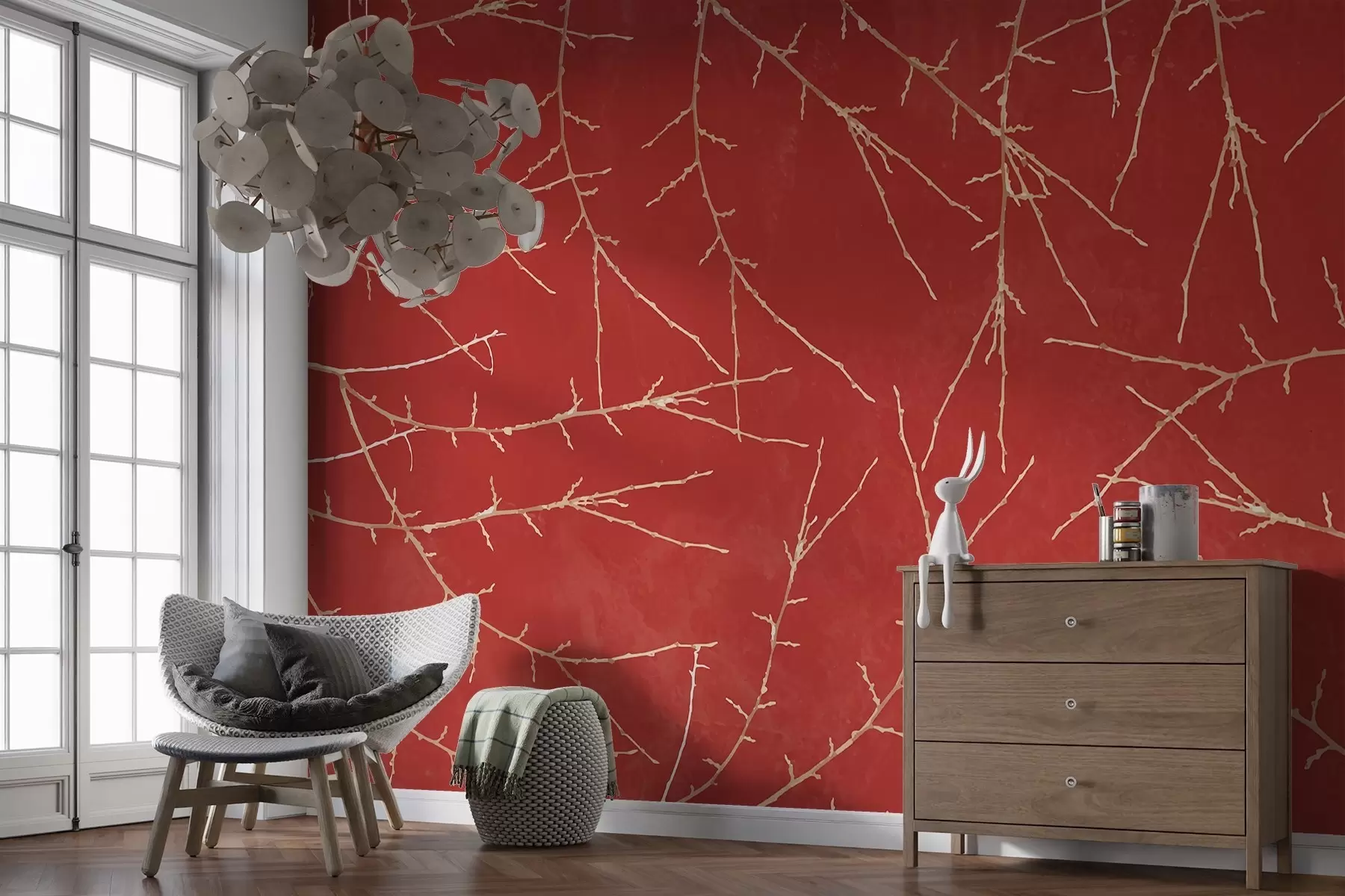 Fototapet Abstraktní větve na červeném pozadí w00692v3