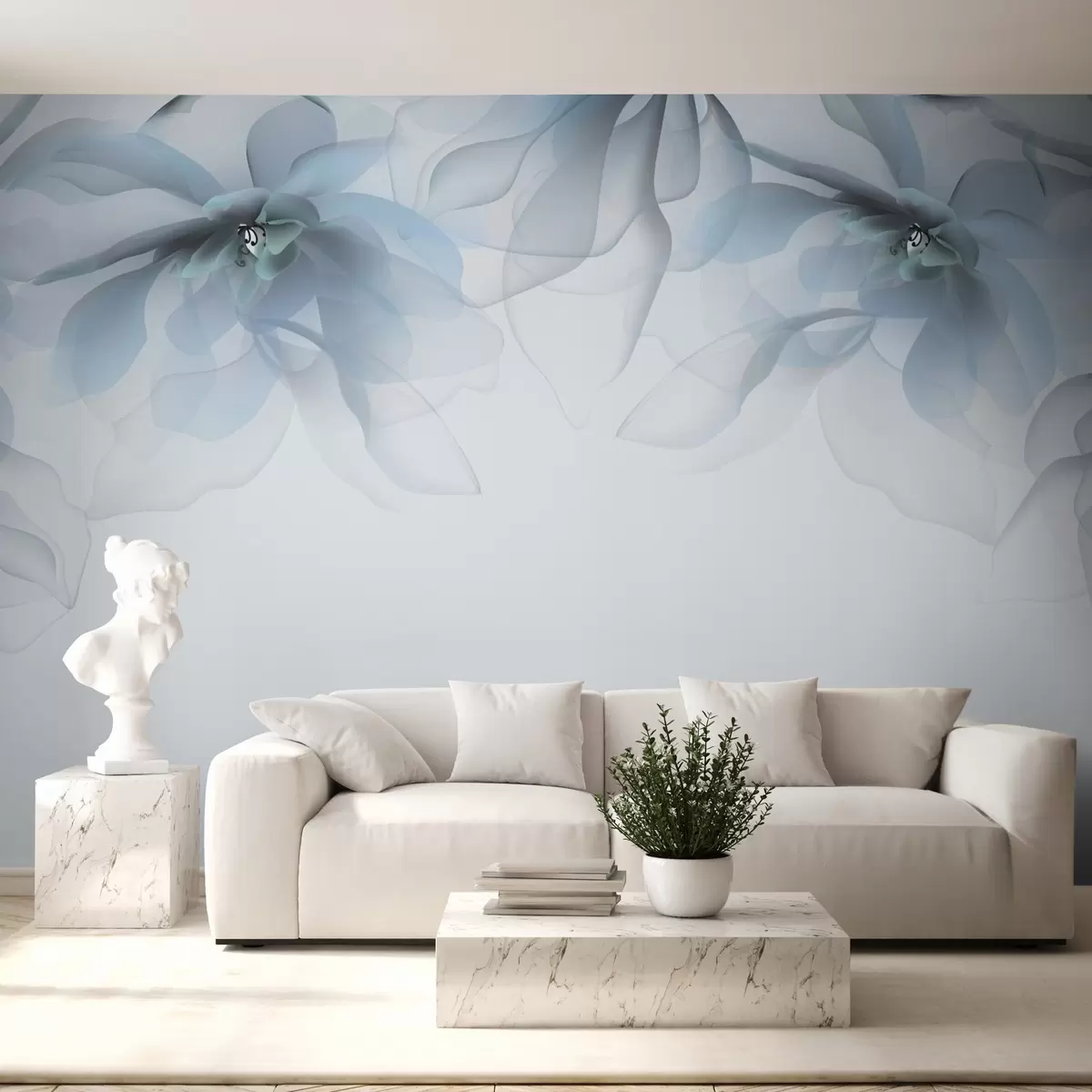 Fototapet modré průsvitné velké květy na vrcholu w02093v2