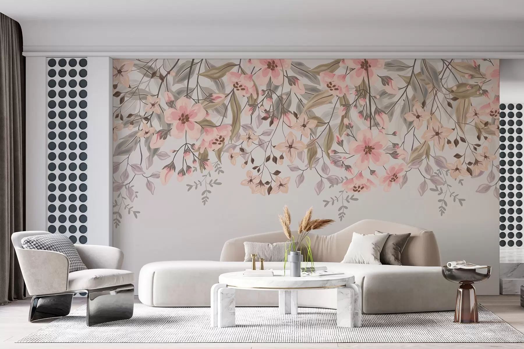 Fototapet květiny a listy na vrcholu na béžovém pozadí w02096