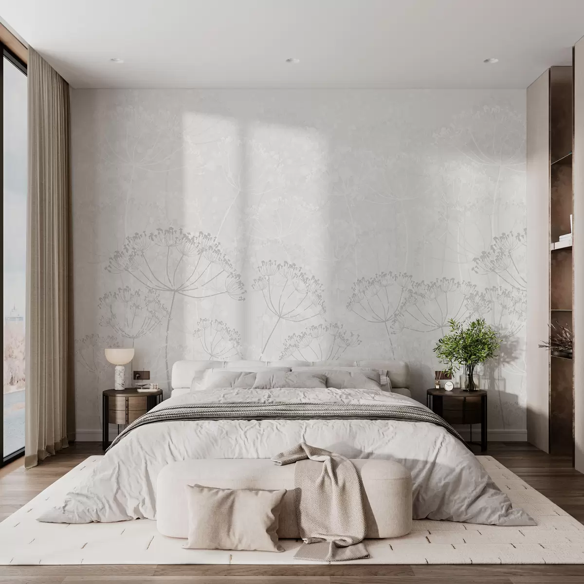 Fototapet Křehké rostliny se skvrnami minimalismus šedé barvy w02108v2