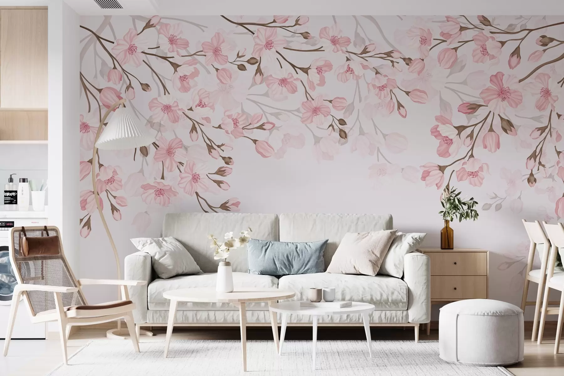 Fototapet růžové kvetoucí větve na růžovém pozadí w02200