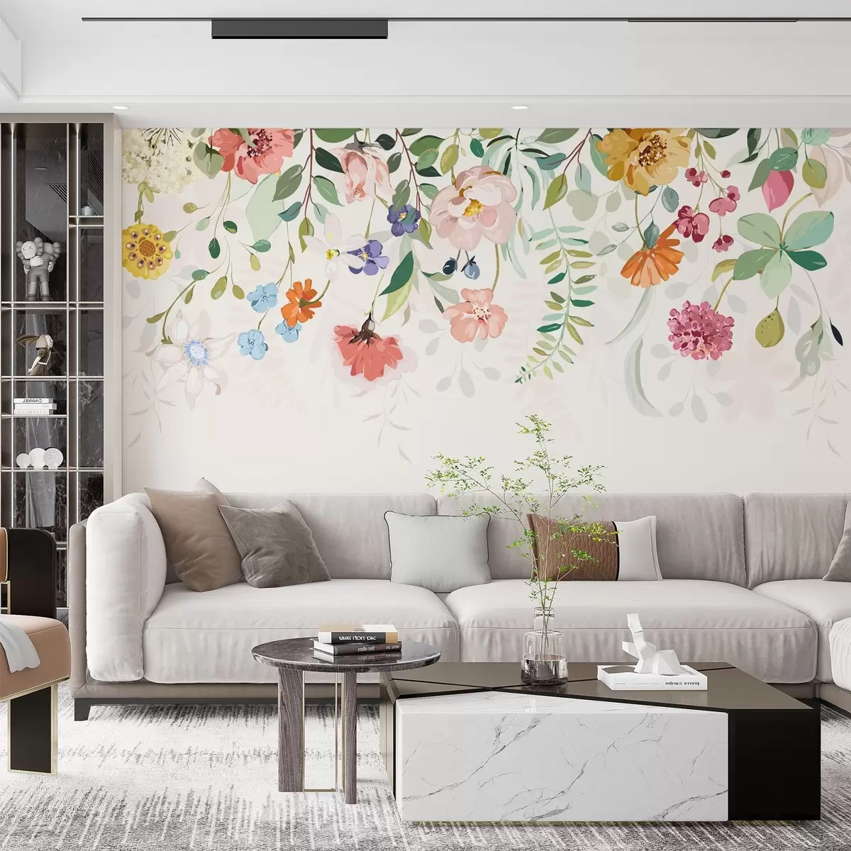 Fototapet pestrobarevné květy a listy na vrcholu w02201