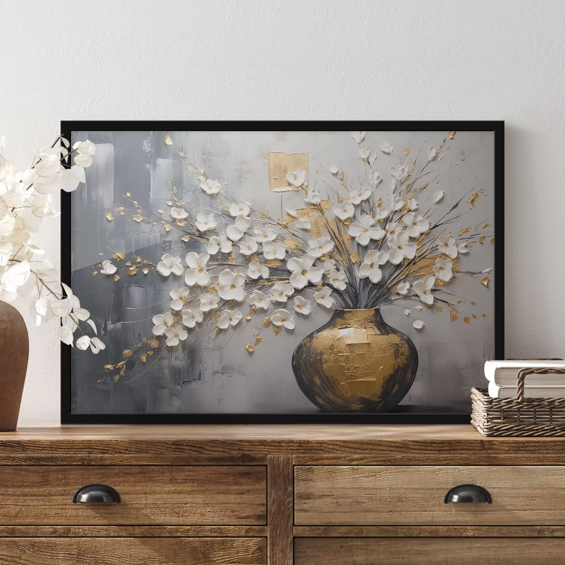 Fototapet Objemové malé světelné květiny ve váze, imitace olejomalby f41558