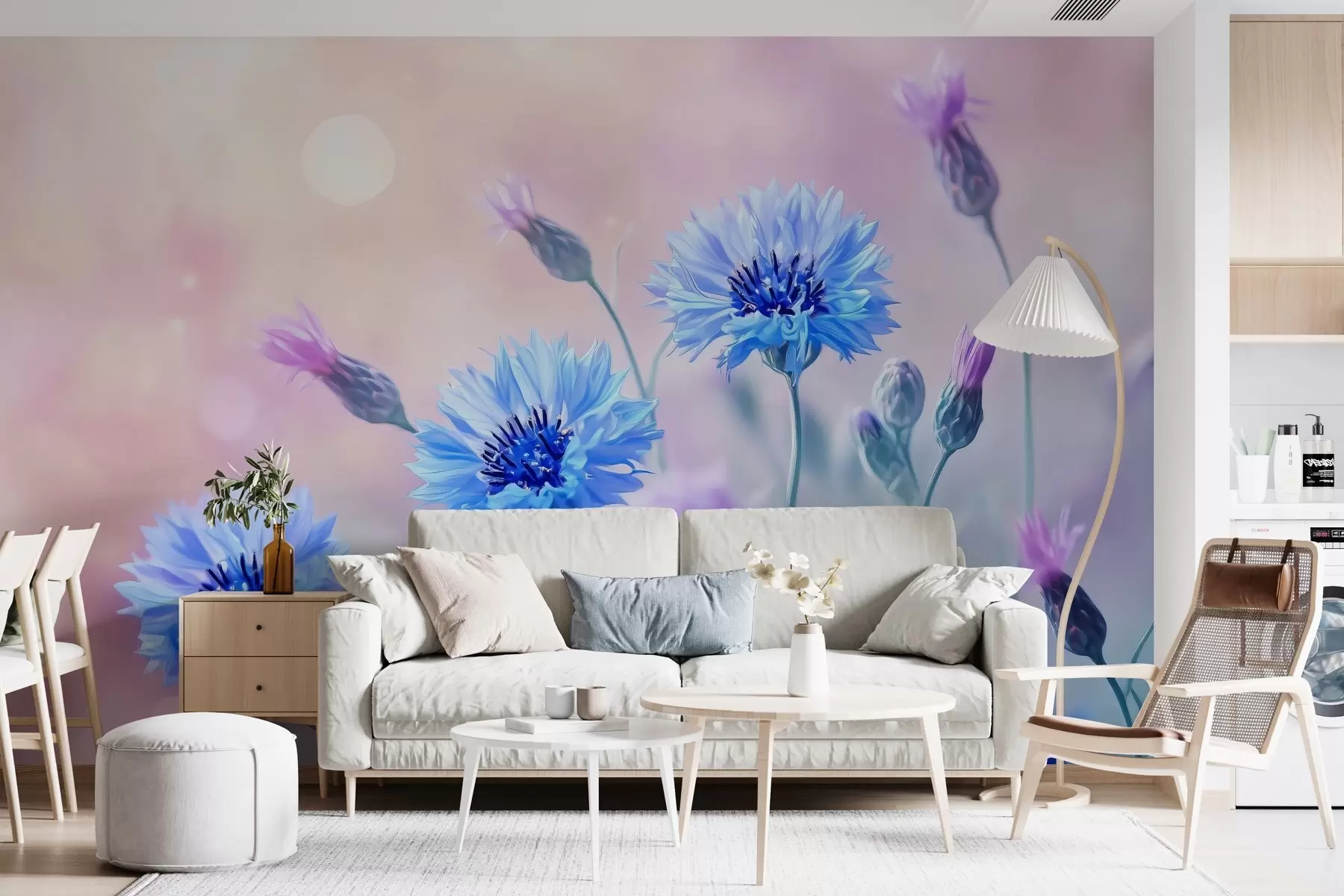 Fototapet Velké květy chrpy na světle růžovém pozadí w02124