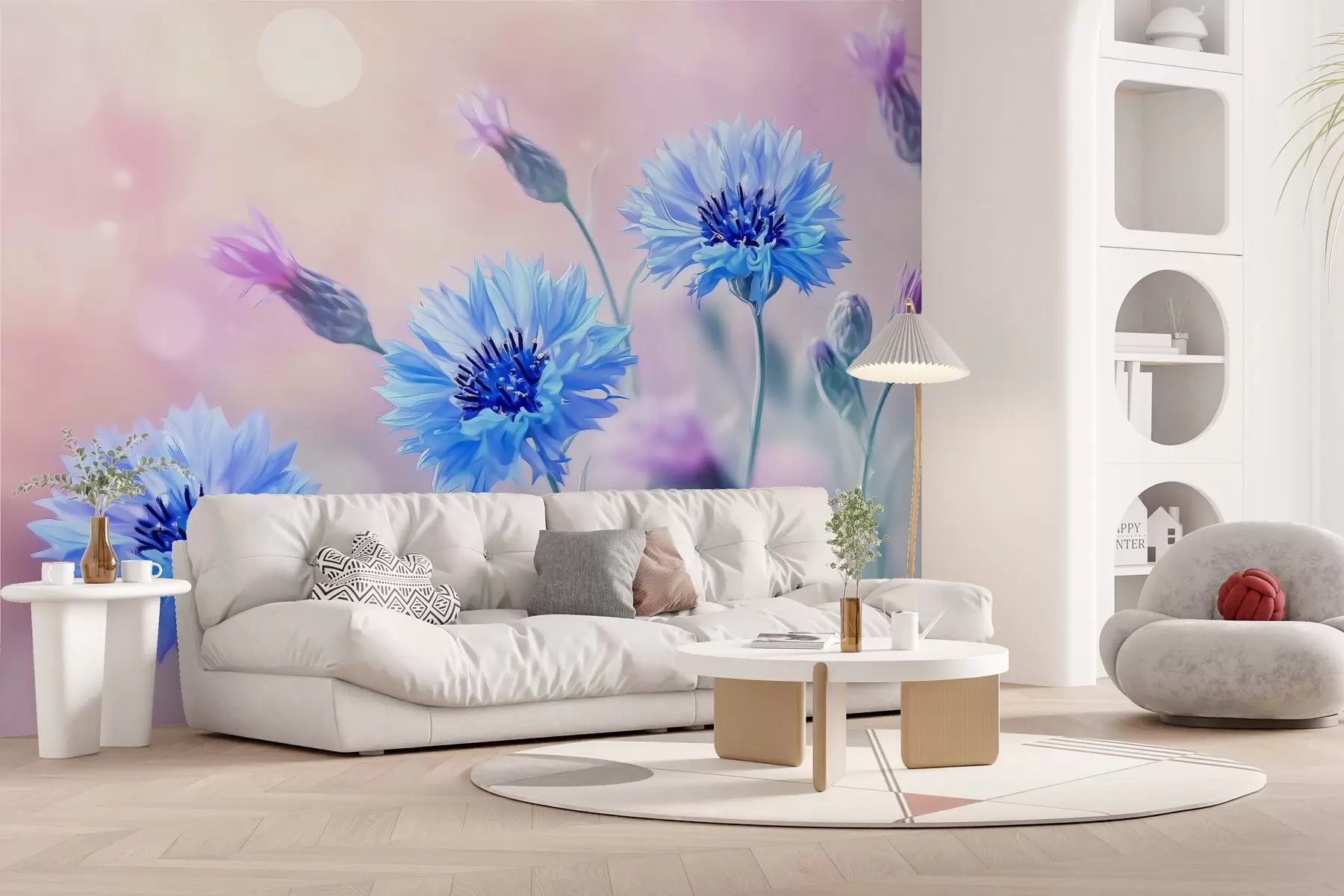 Fototapet Velké květy chrpy na světle růžovém pozadí w02124