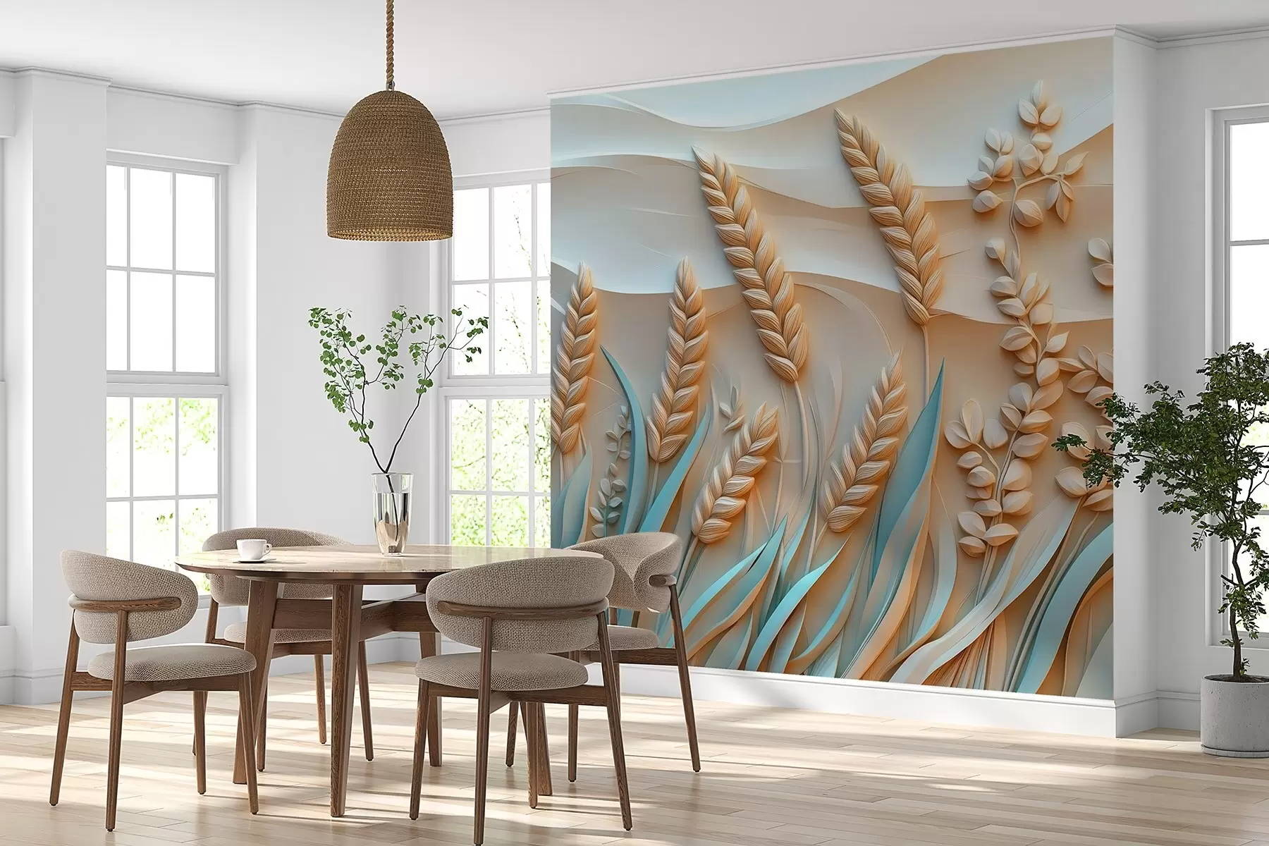 Fototapet Pšeničný porost v reliéfním stylu v jemných barvách w02147