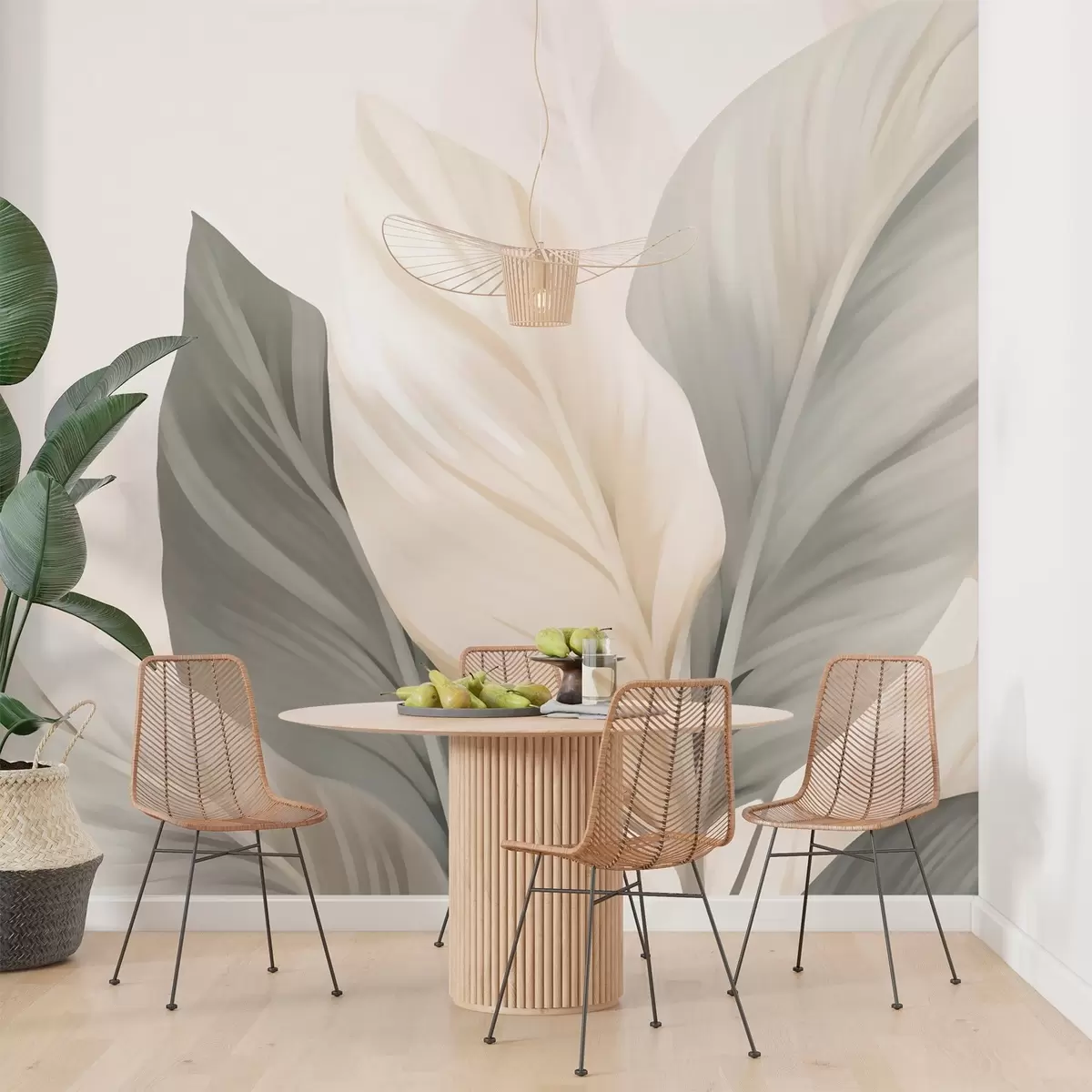 Fototapet Béžové a šedé listy na světlém pozadí w02217