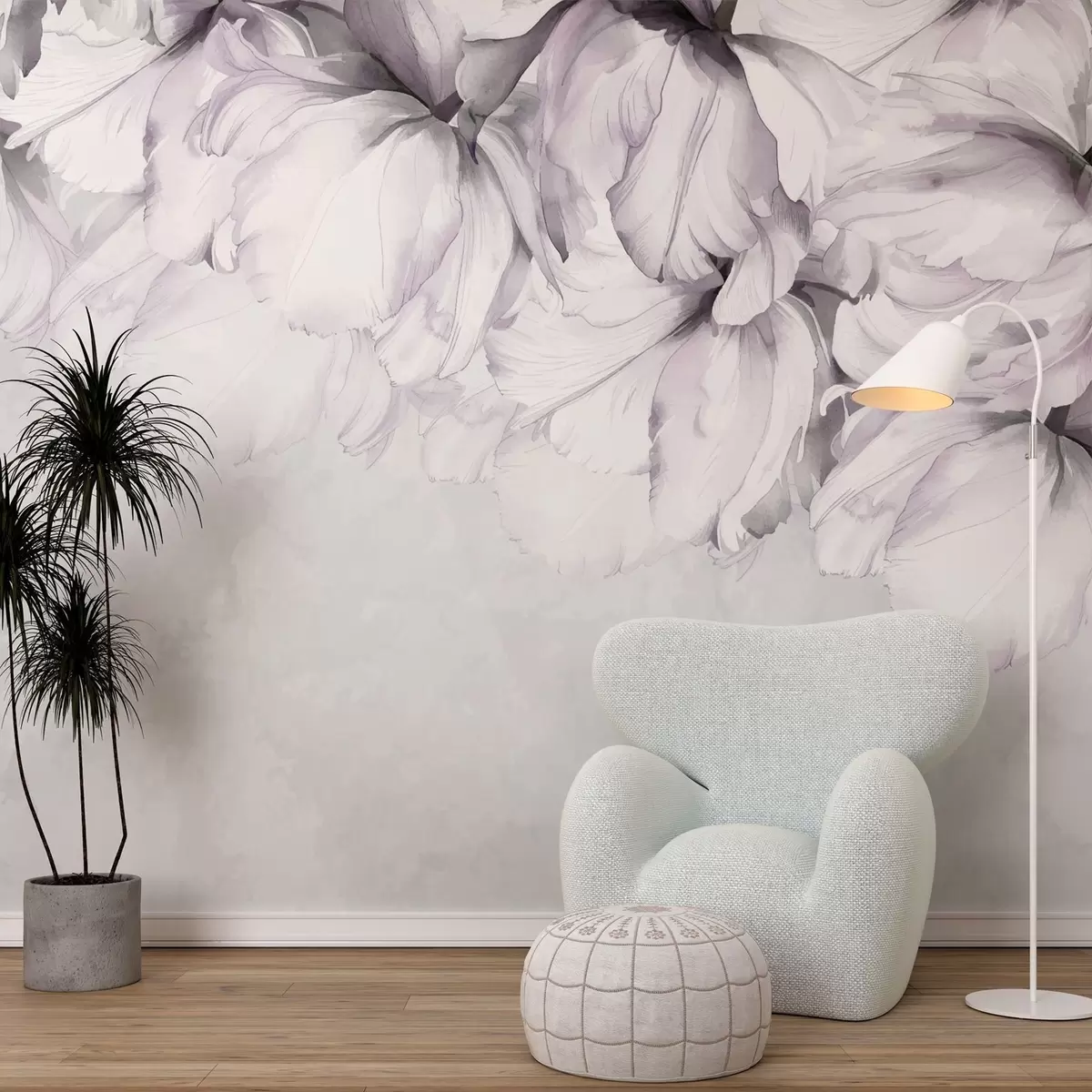 Fototapet Světle růžové jemné květy na šedém pozadí w02280