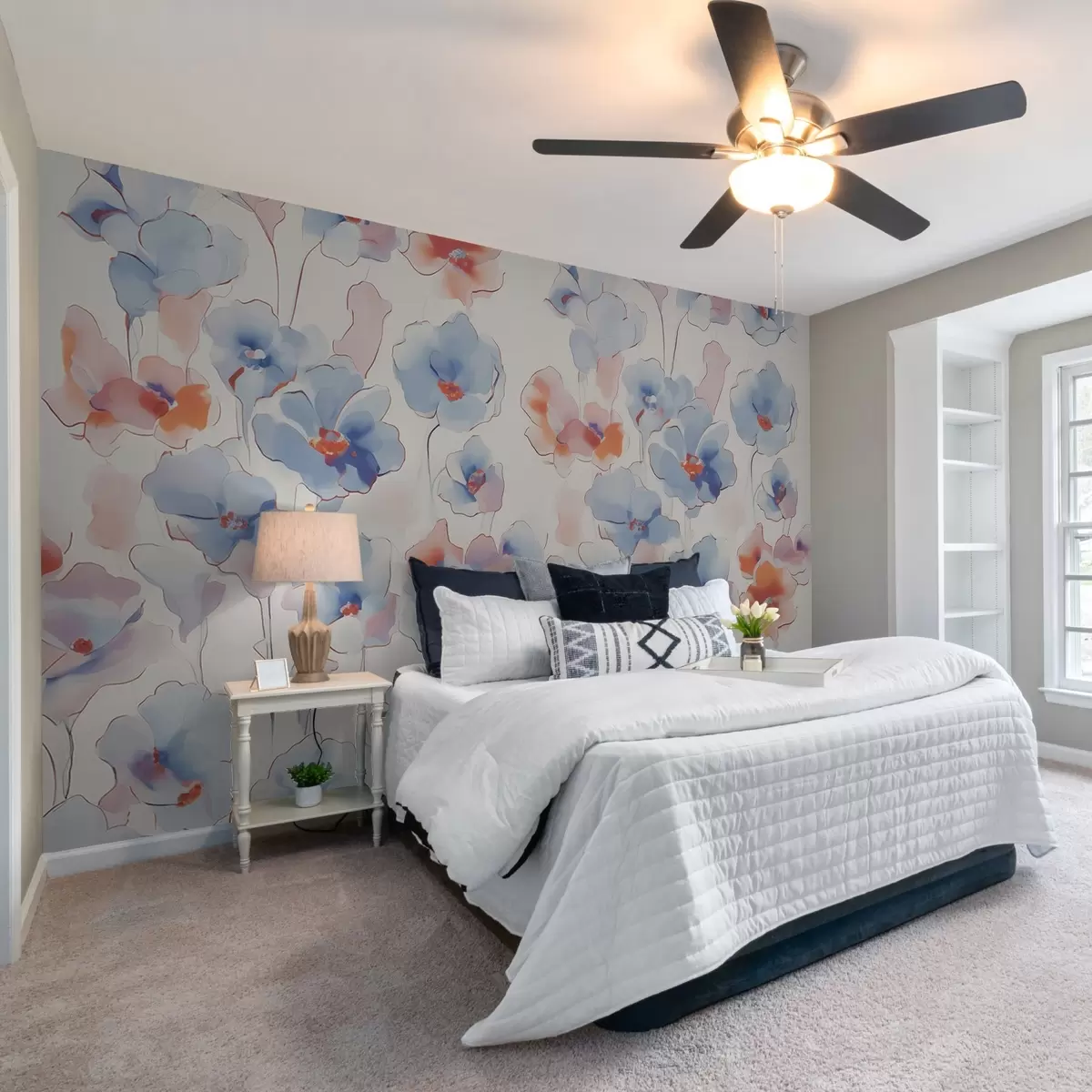 Fototapet Malé vintage květiny, modré a červené tóny w02277