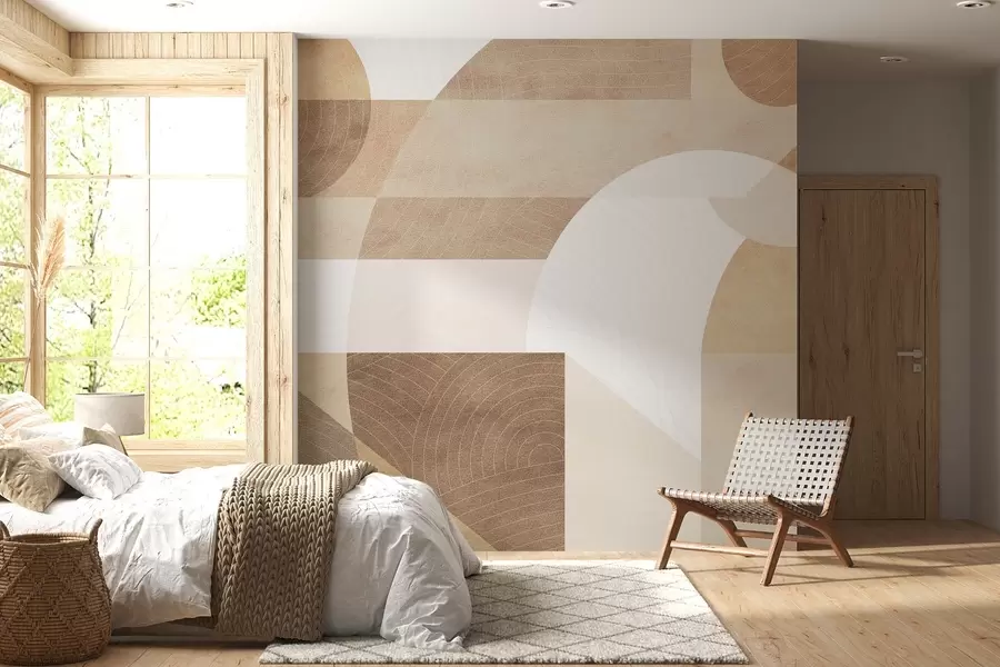 Fototapet Moderní geometrie s abstraktními tvary, texturované detaily v béžových a hnědých tónech w02140