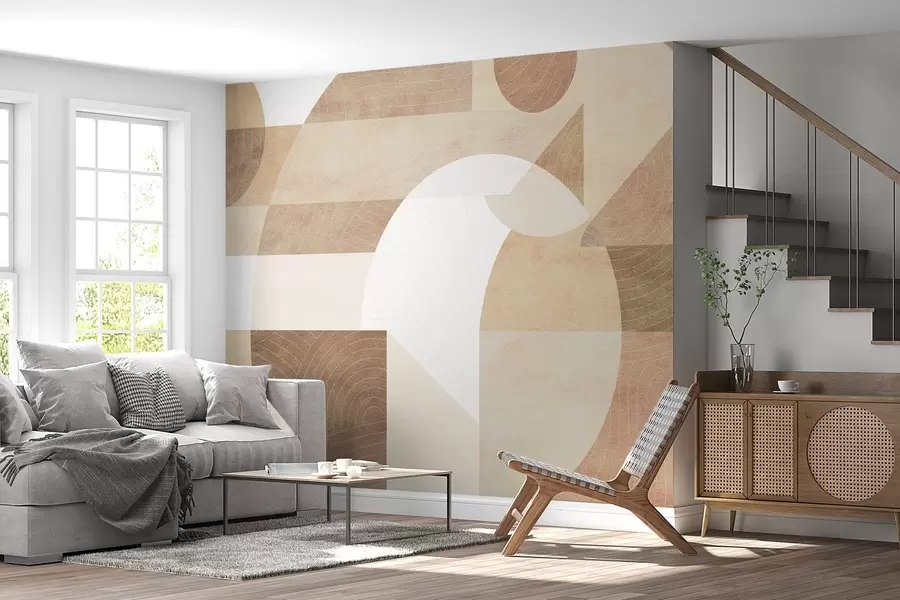 Fototapet Moderní geometrie s abstraktními tvary, texturované detaily v béžových a hnědých tónech w02140