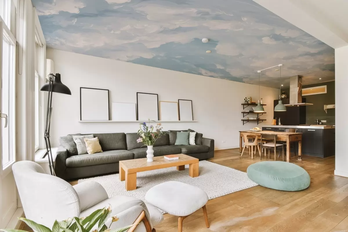 Fototapet Modrá obloha se simulací olejových tahů štětcem w02313