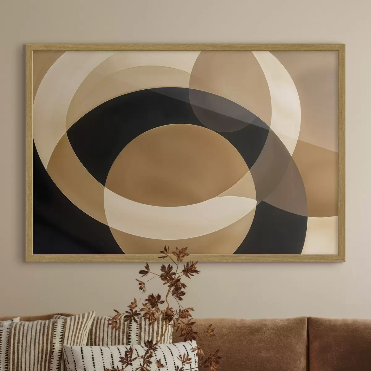 Poster Geometrické tvary v odstínech hnědé, béžové a černé vytvářejí abstraktní, minimalistickou kompozici f41741