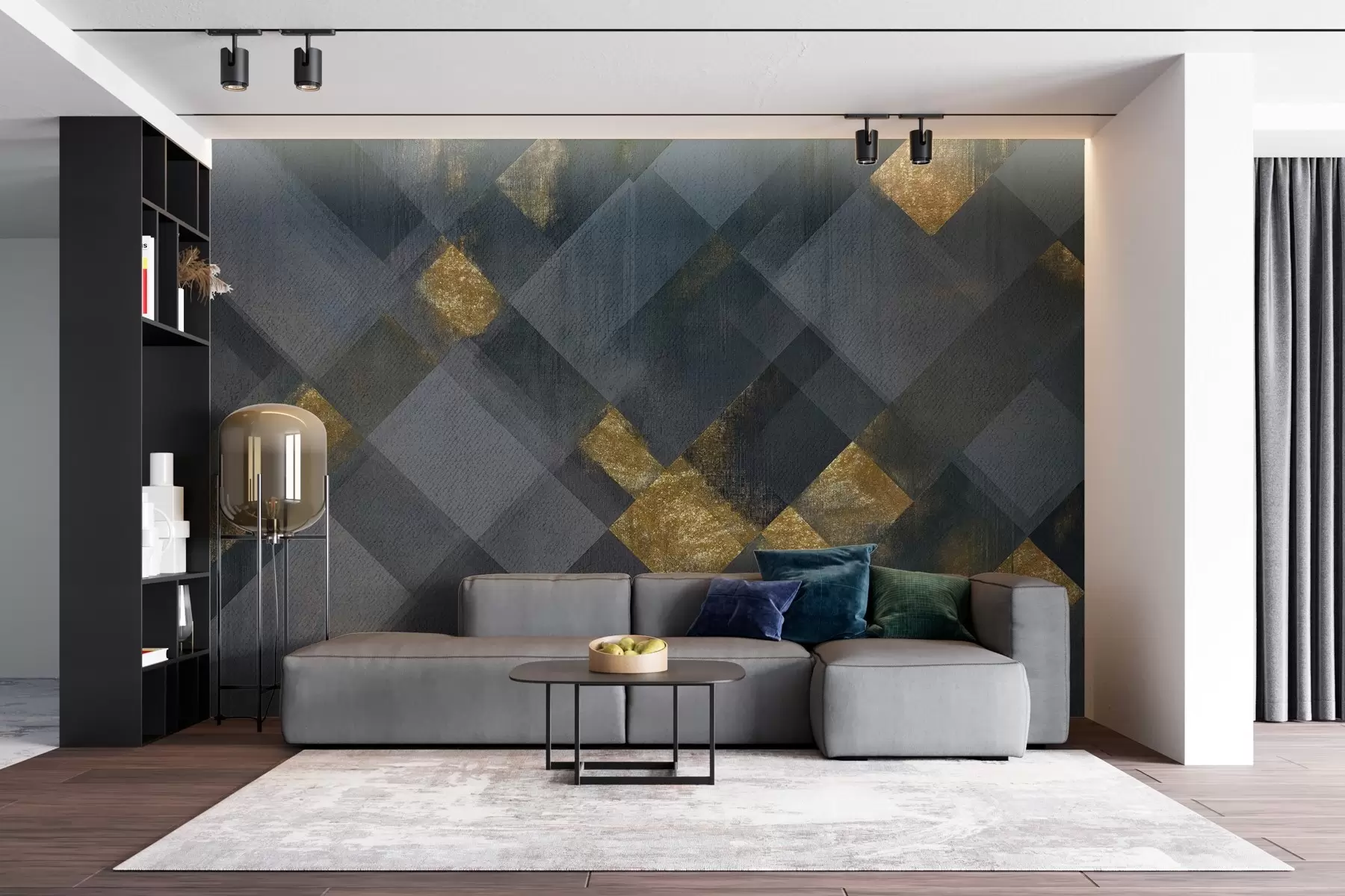 Fototapet moderní geometrie v luxusním stylu s modrým odstínem w02340