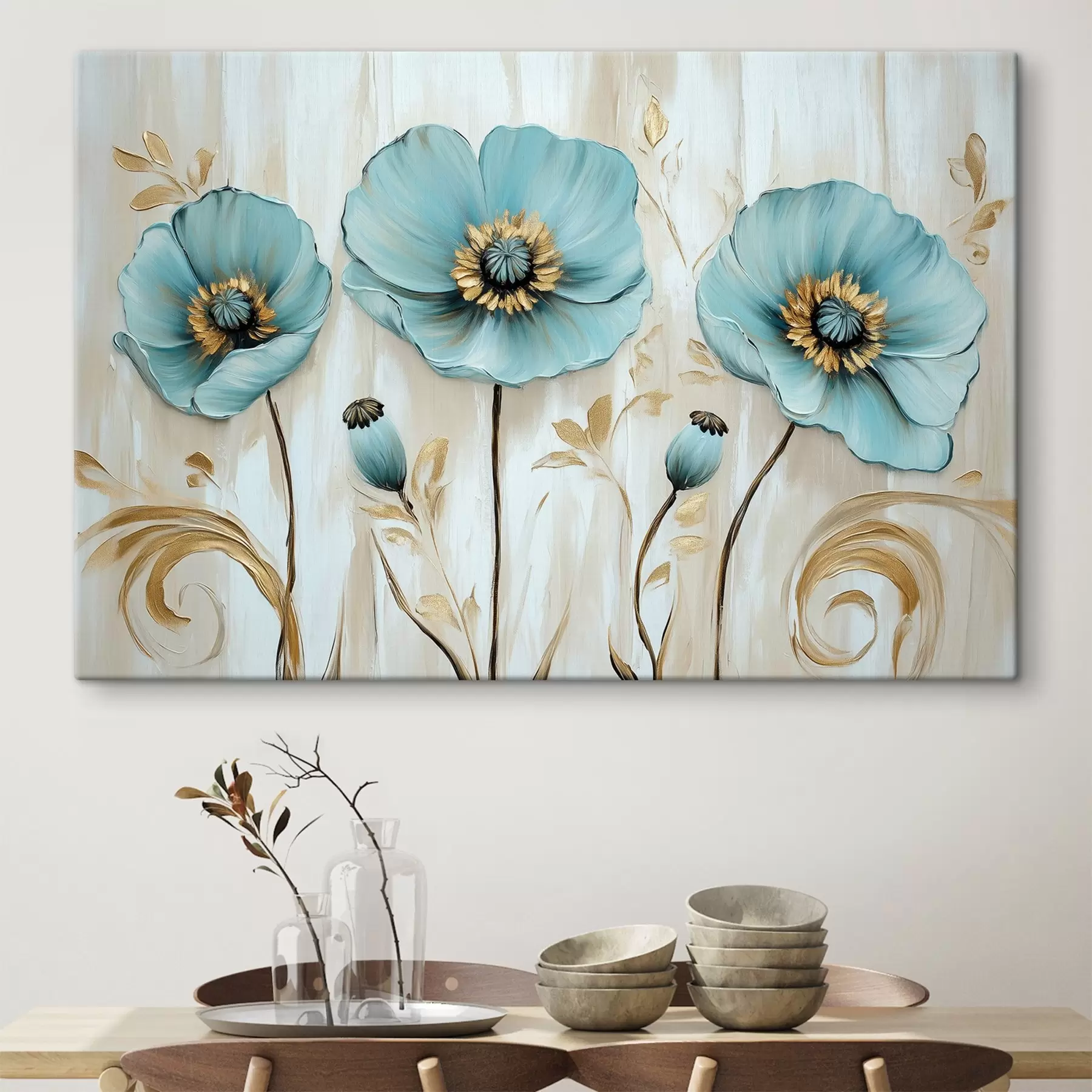 Fototapet Modré květiny ve stylu olejomalby s41830