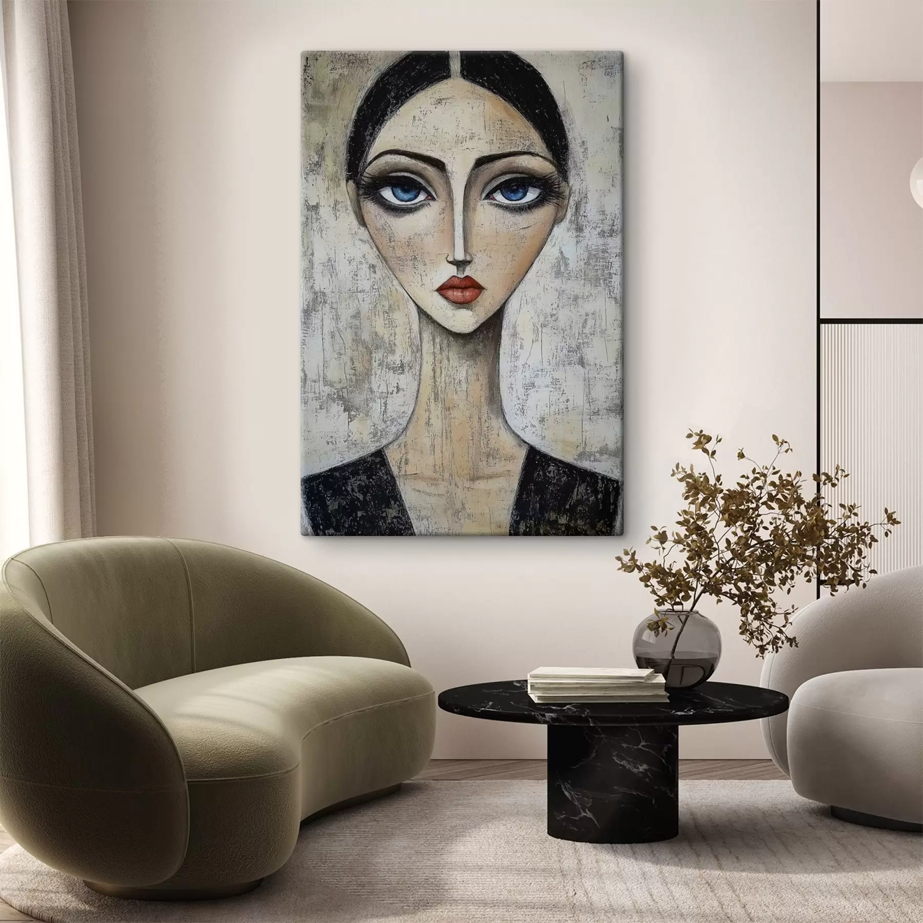 Obraz Portrét ženy s výraznýma očima ve stylizované technice Č. s41811