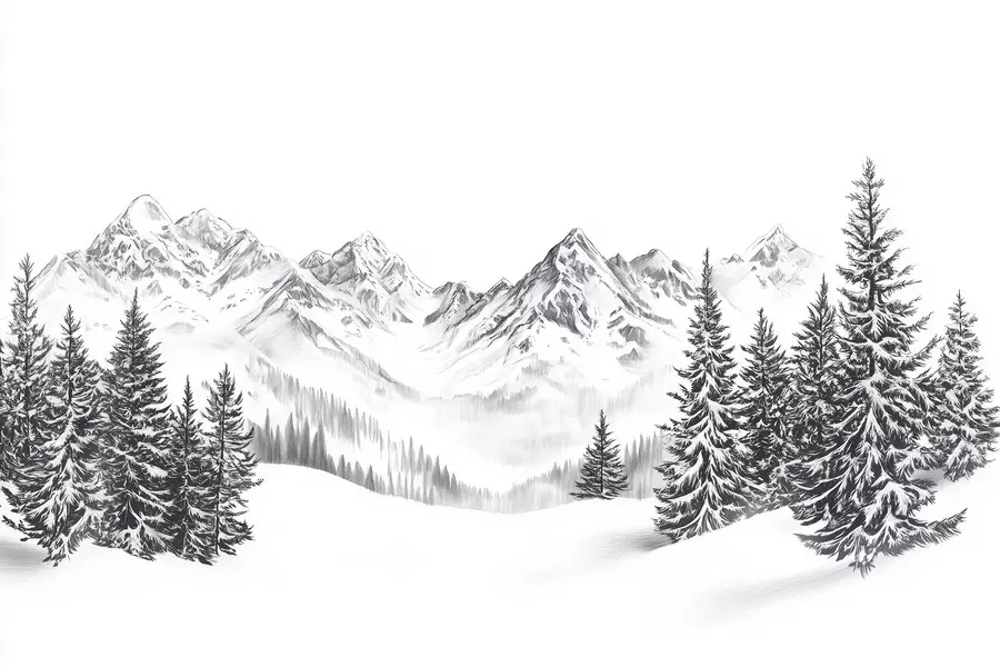 Fototapet Alpské hory na sněhu, styl tužky, minimalismus w02352