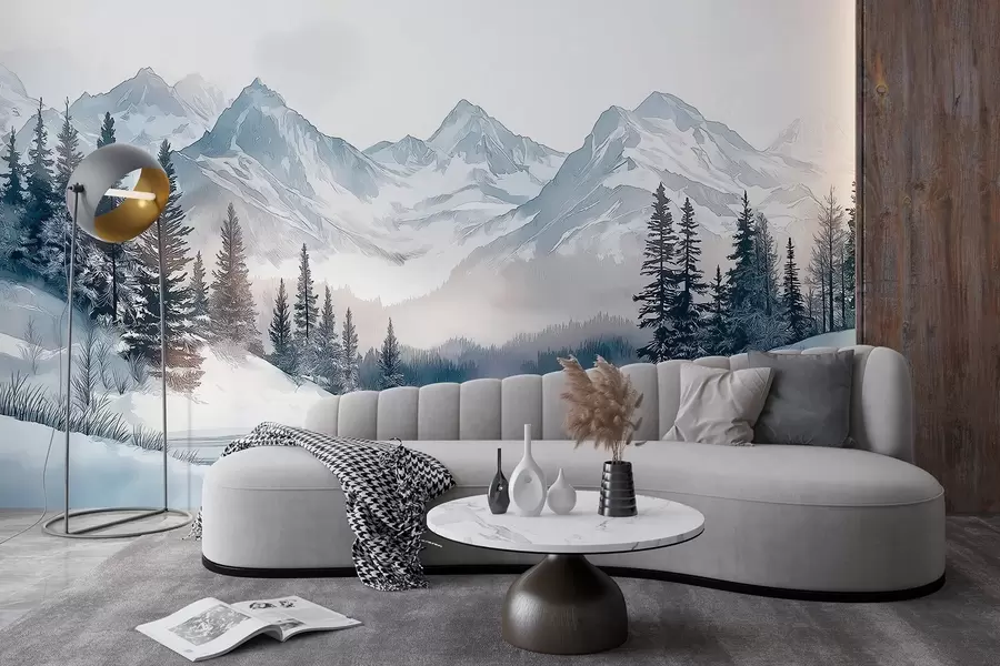 Fototapet Hory s jezerem, zima, les, západ slunce, obloha, příroda w02357