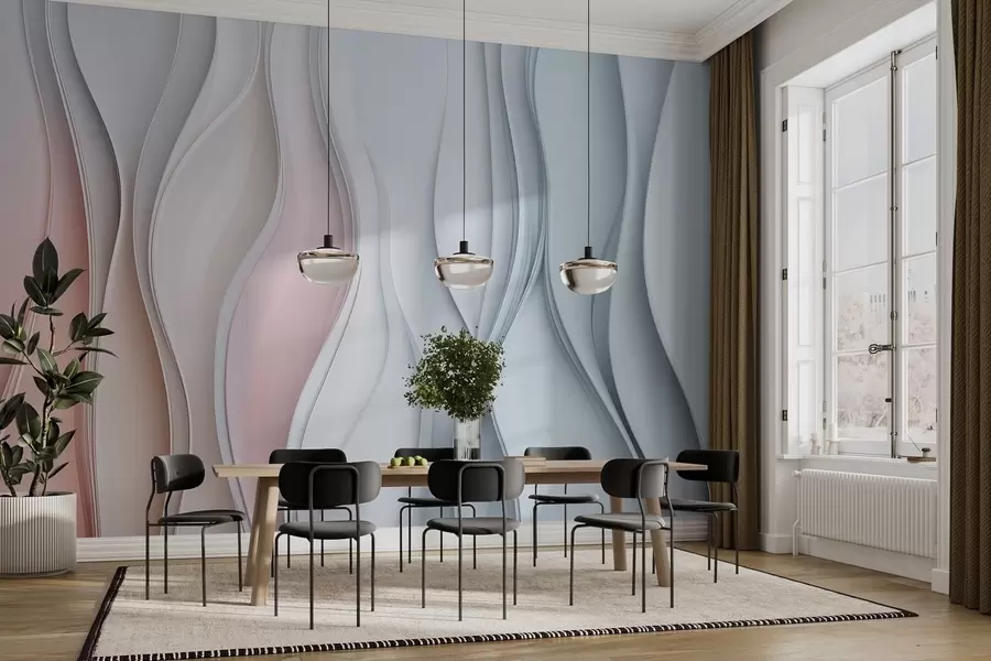 Fototapet Objemové barevné vlny na stěně w02013