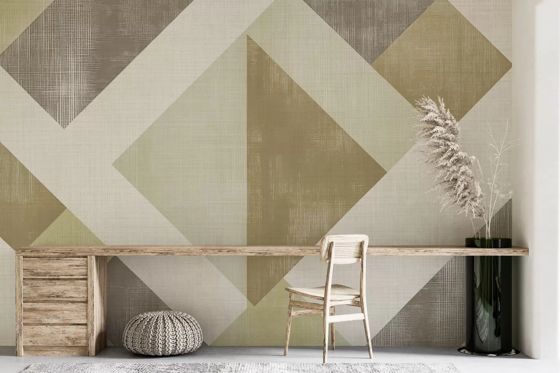 Fototapet Moderní geometrický vzor tapety s překrývajícími se tvary v jemných béžových, olivových a šedých tónech. w02341