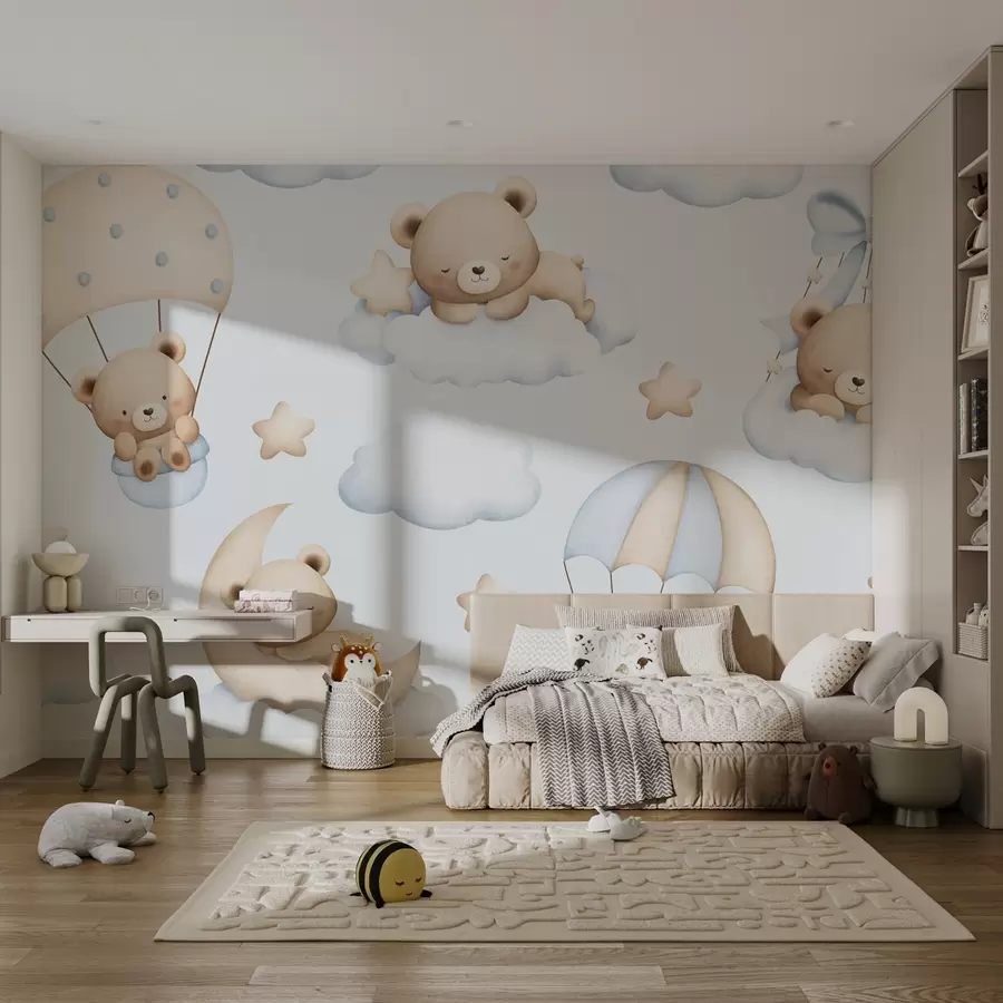 Fototapet Medvědi na padácích a mraky na modrém pozadí w02385