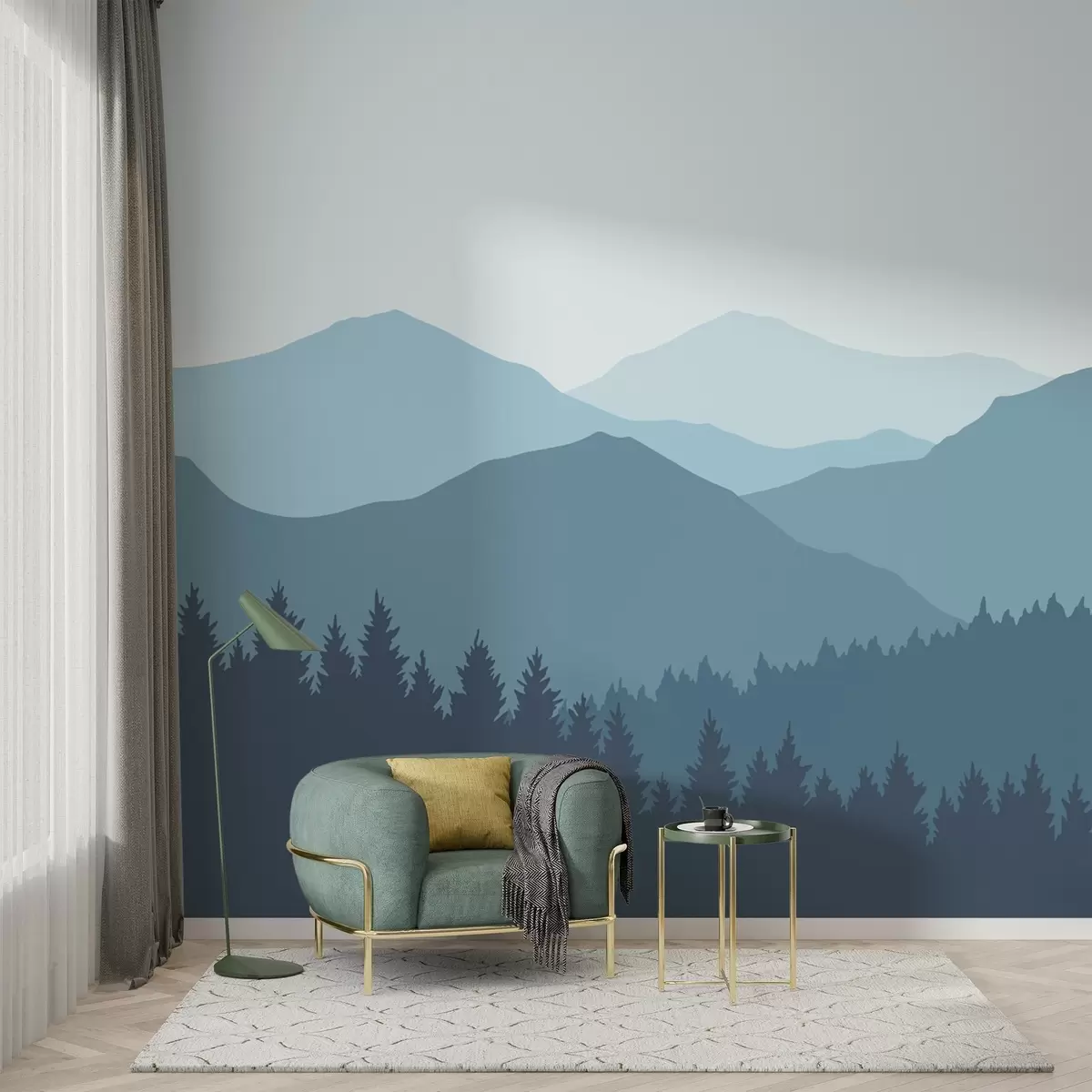 Fototapet Siluety hor v modrých odstínech w02387