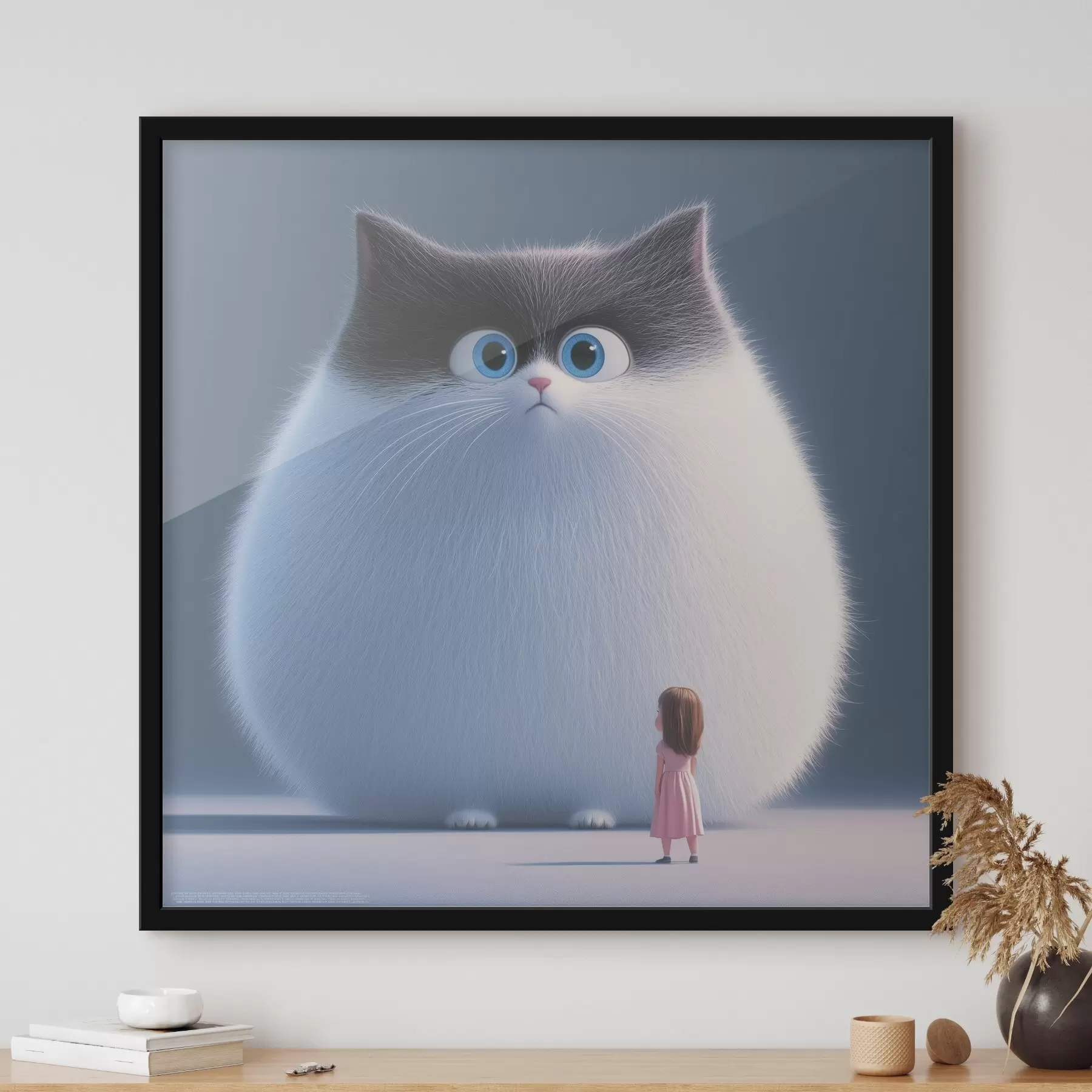 Fototapet Překvapená huňatá kočka s dívkou ve stylu ilustrace f41974