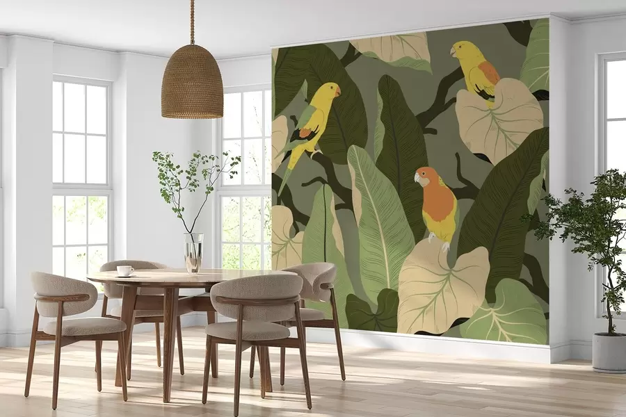 Fototapet tropické listy s papoušky w02402