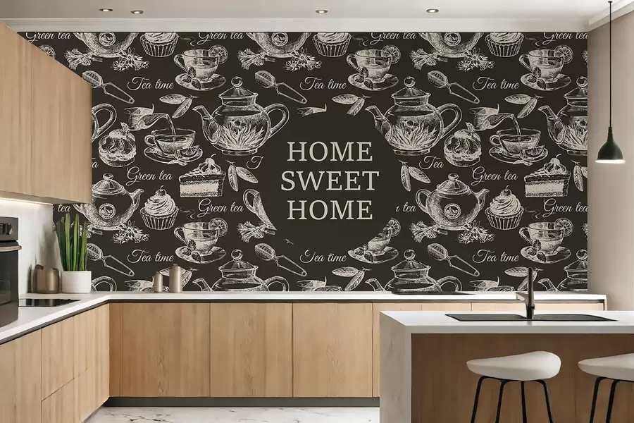 Fototapet tmavé tapety do kuchyně s béžovými vzory w02404