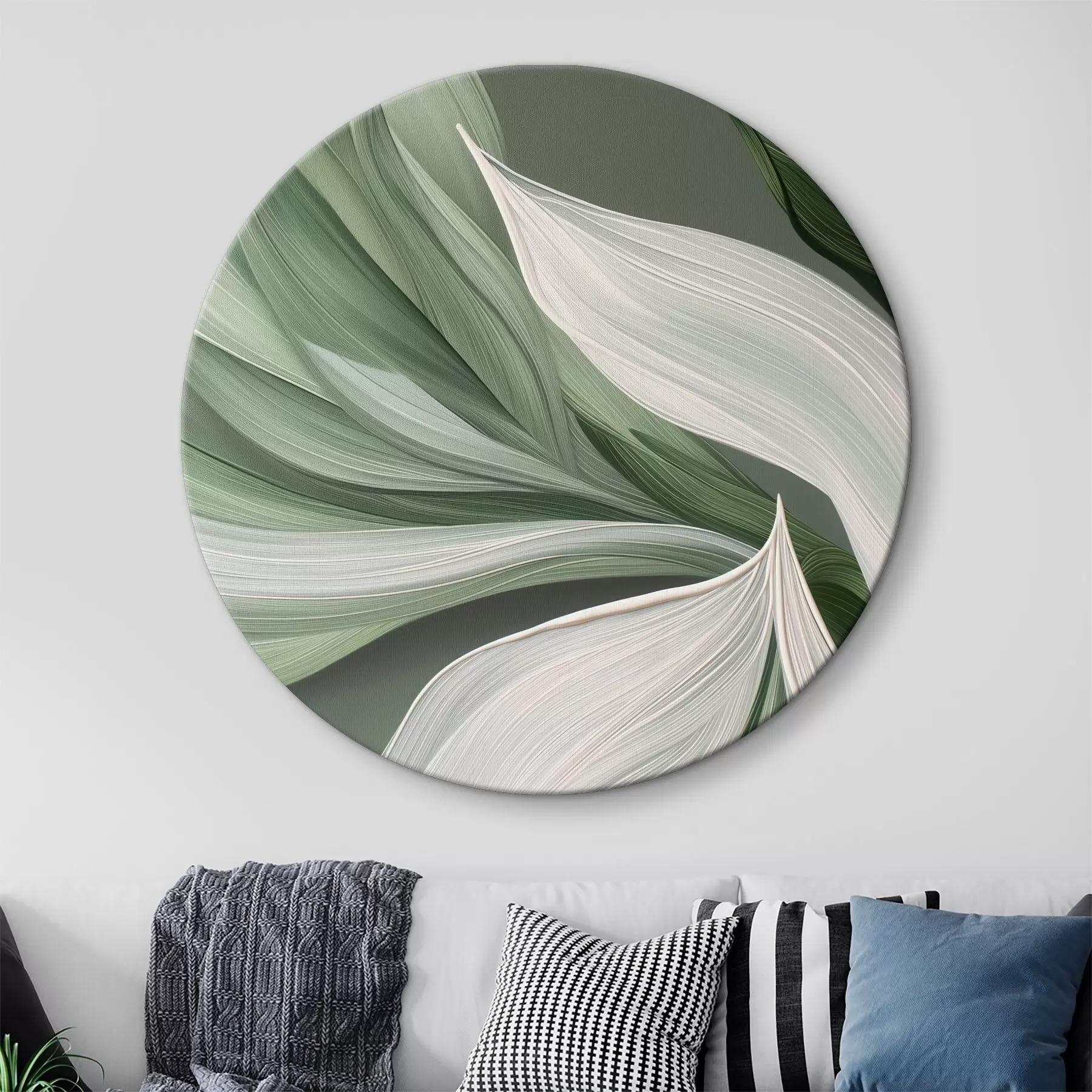 Obraz objemný abstraktní závoj v bílé a zelené barvě Č. r39327