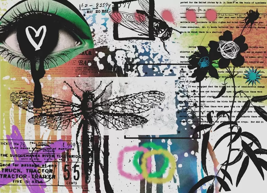 Fototapet Nápisy ve stylu graffiti, květiny, postavy w02255