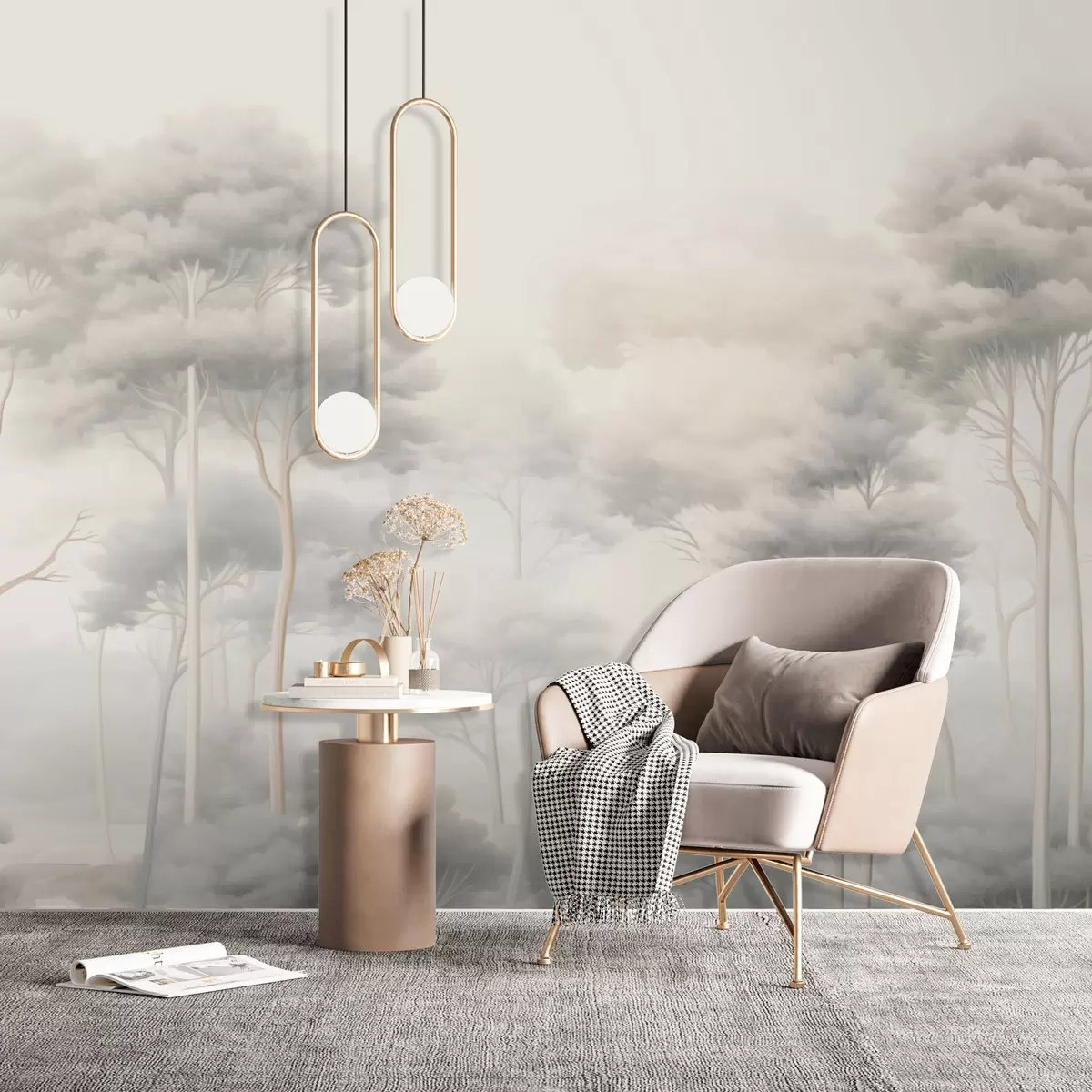 Fototapet Jemný mlžný les s rozvolněnými korunami w02448