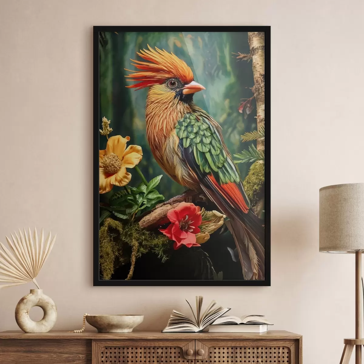 Poster jasný pták na větvi f42028