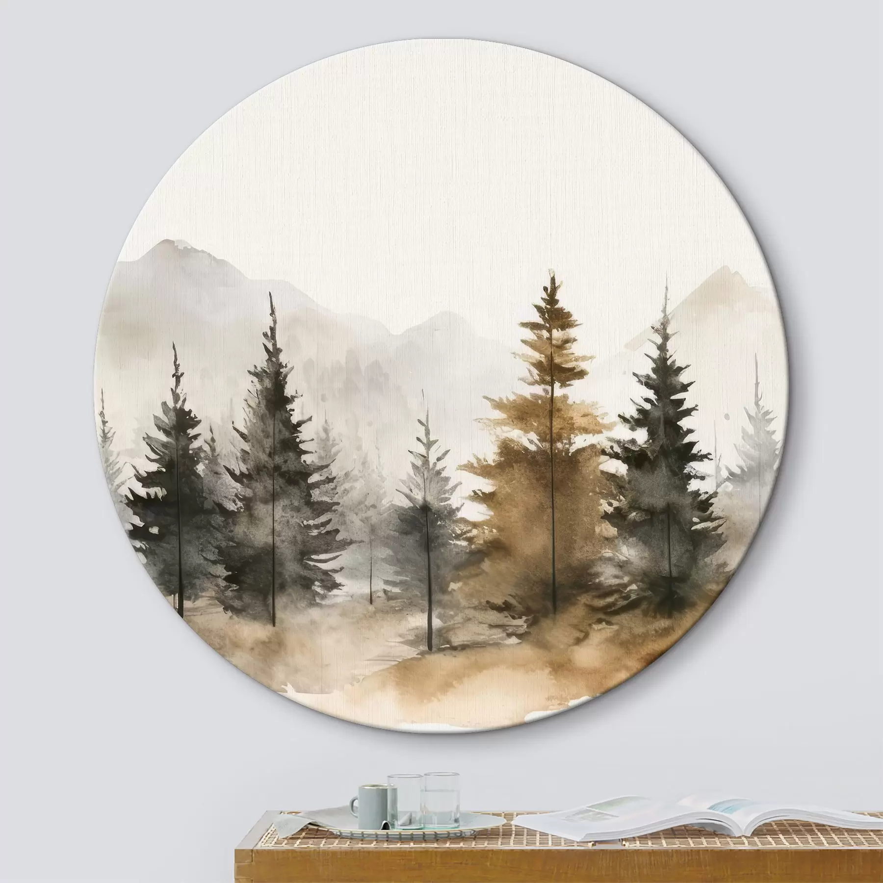 Obraz Akvarel jedle na pozadí hor Č. r36010