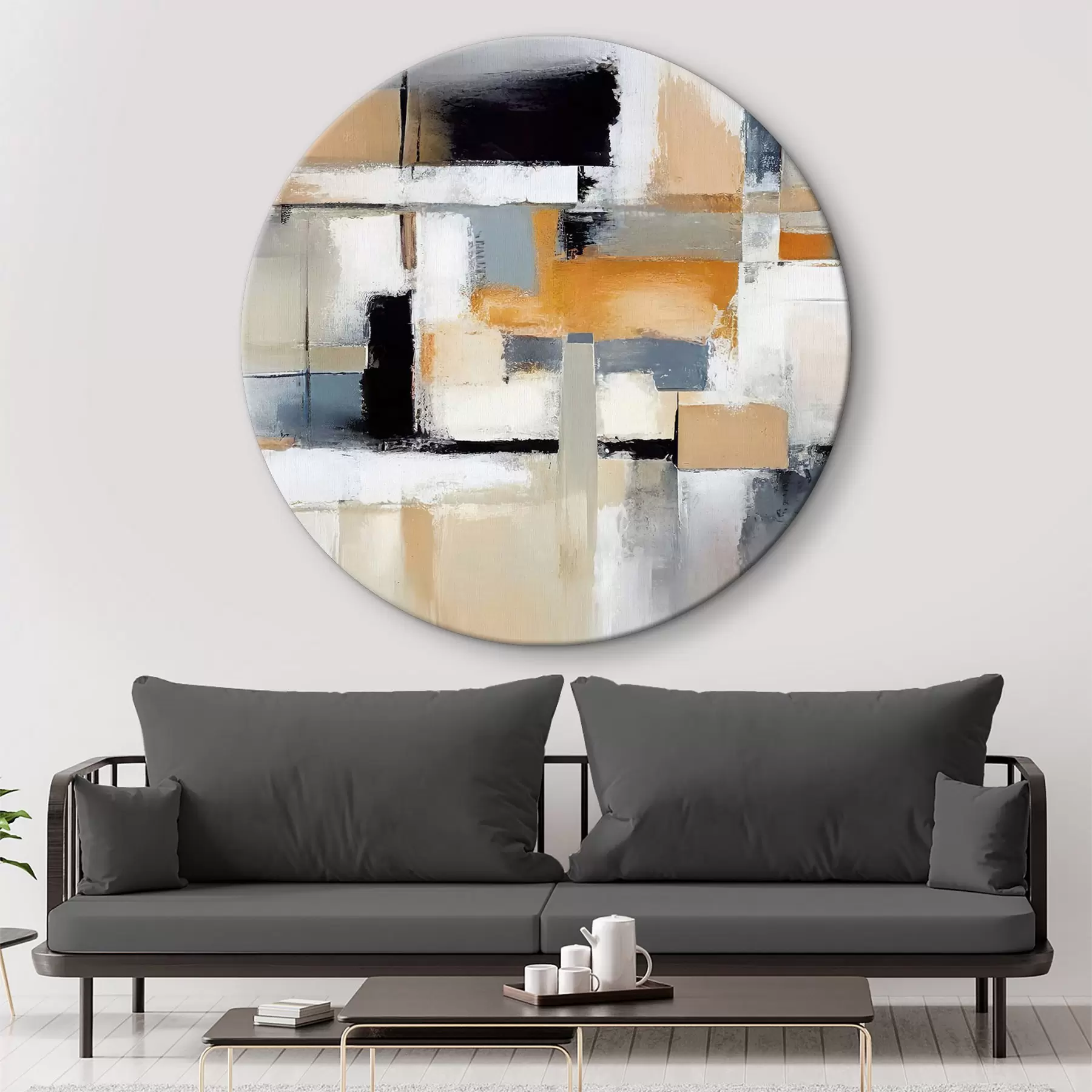 Obraz Béžovo-šedá abstrakce s oranžovou a bílou barvou Č. r36624