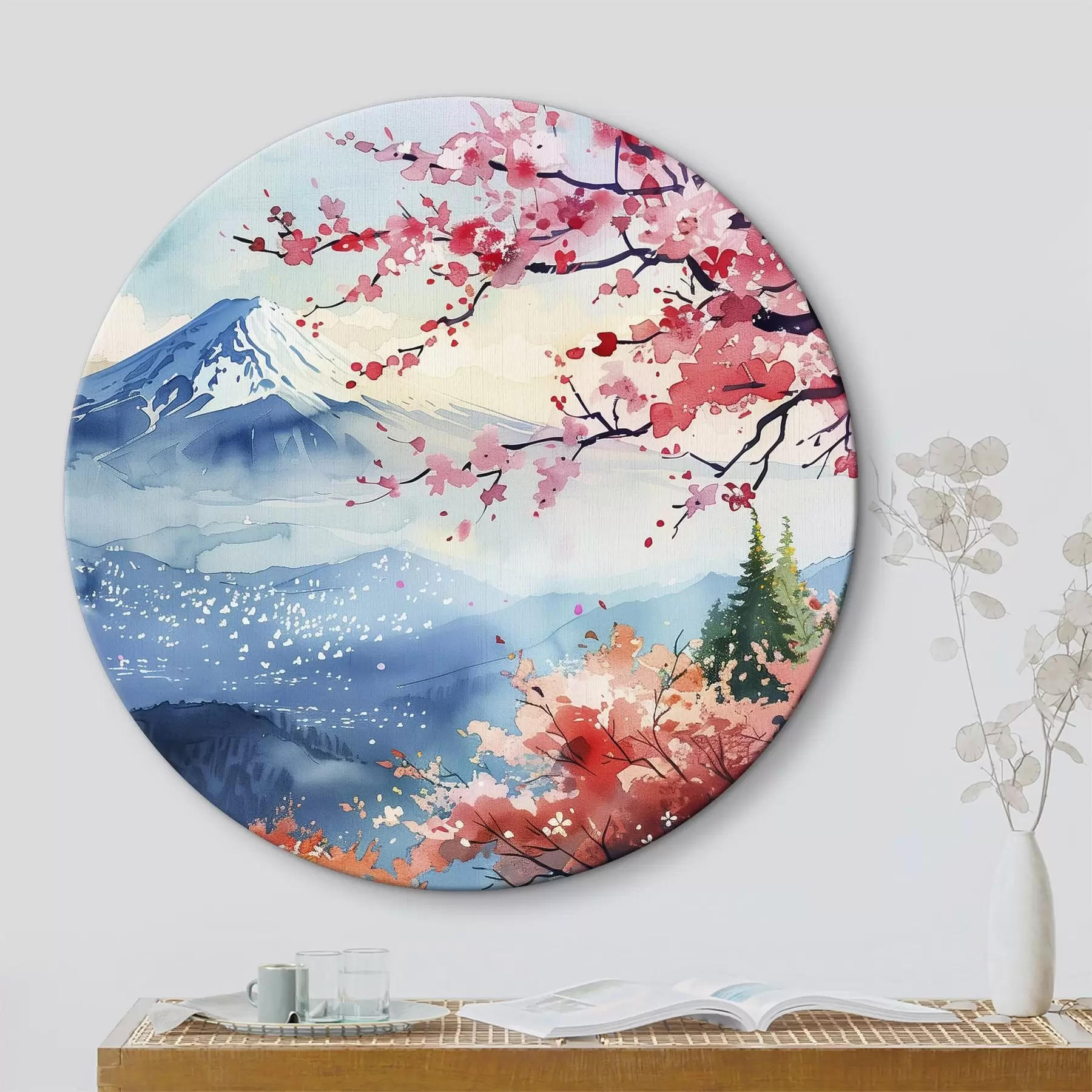 Obraz Horská krajina Fuji, orientální příroda, třešně, západ slunce Č. r39775