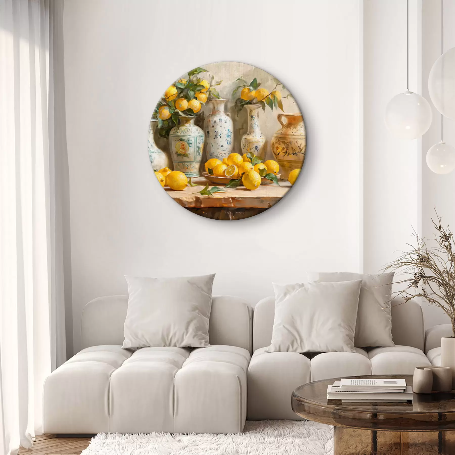 Obraz Citrony a vintage vázy na stole Č. r39833