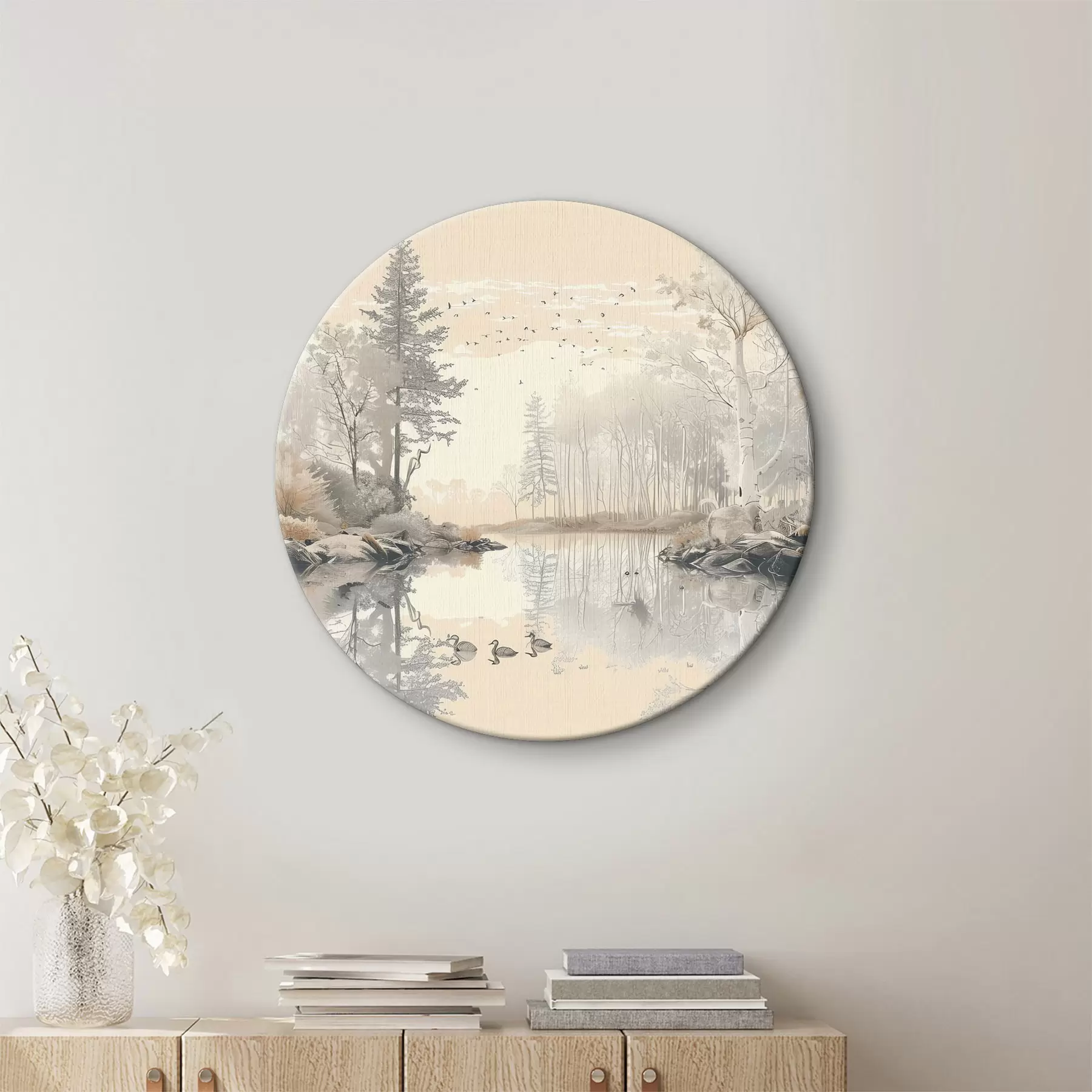 Obraz Krásná přírodní krajina, rybník a stromy, divoká zvěř, jemné pastelové barvy Č. r39980