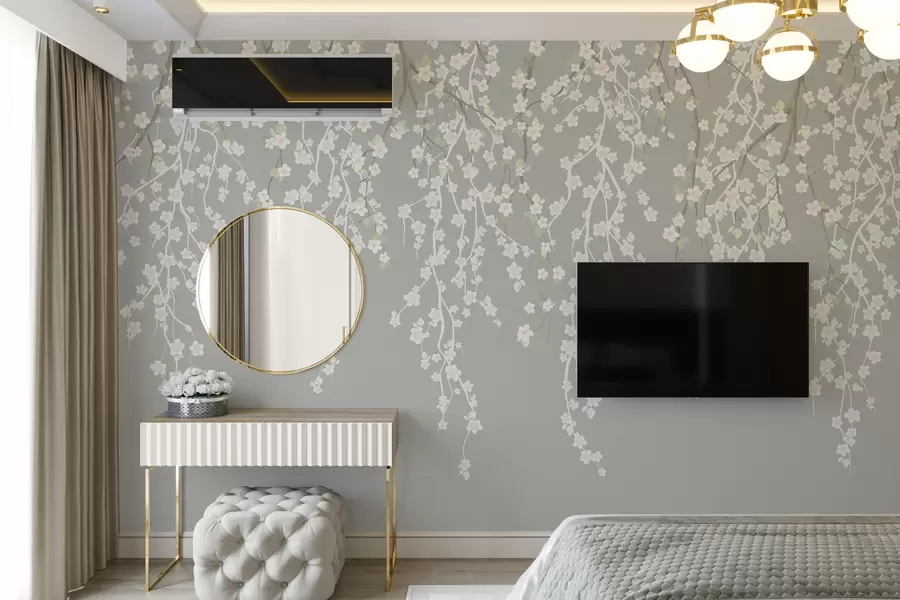 Fototapet Stékající jemné větve s květy na šedém pozadí w02479v1