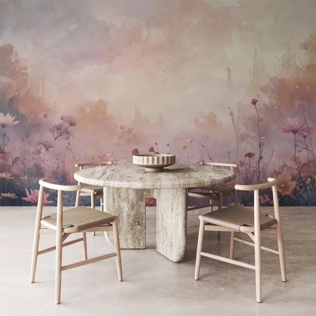 Fototapet Divoké květiny na pozadí siluety hradu w08478