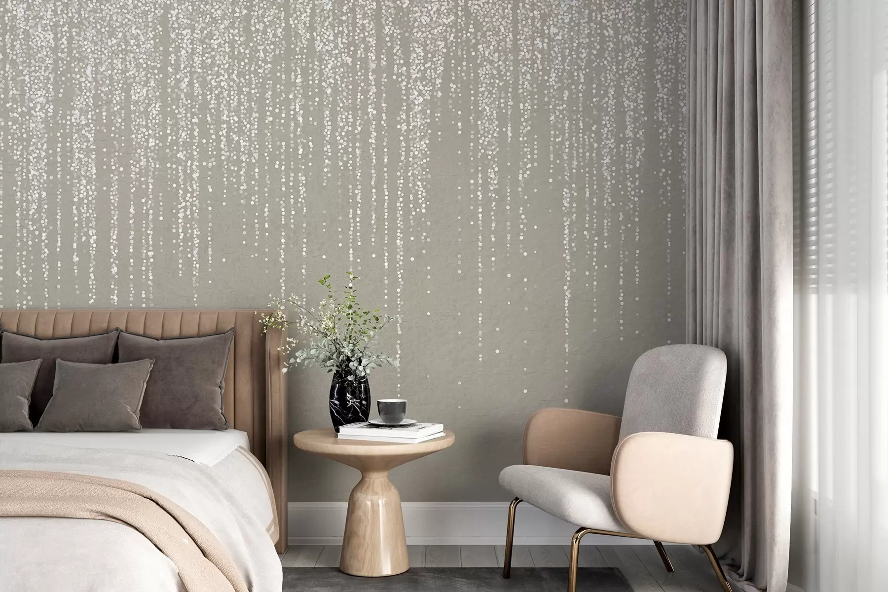 Fototapet Vertikální elegantní potisk tečkovaného věnce na béžovém texturovaném pozadí, který vytváří pocit hloubky a pohybu w08470