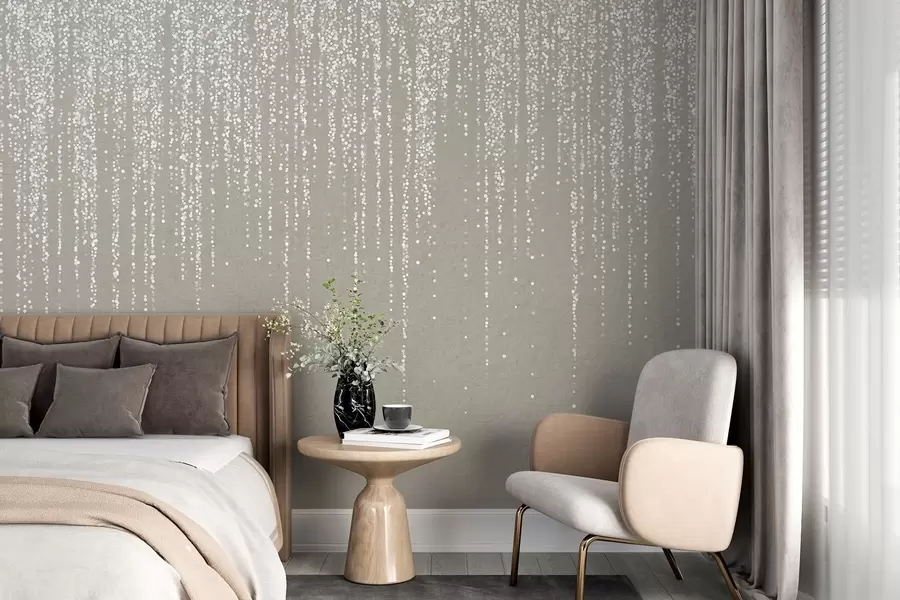 Fototapet Vertikální elegantní potisk tečkovaného věnce na béžovém texturovaném pozadí, který vytváří pocit hloubky a pohybu w08470