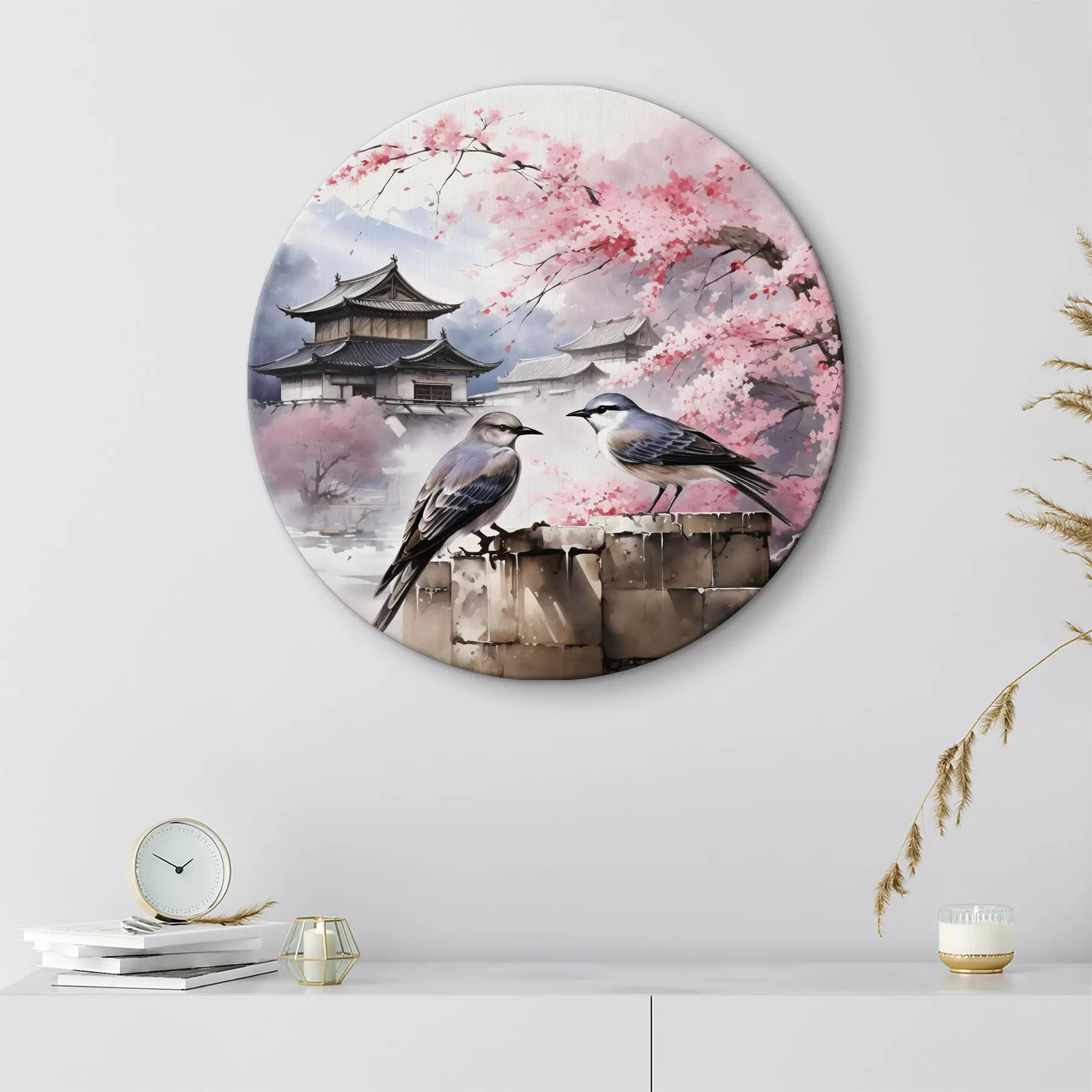 Obraz Dva ptáci na pozadí rozkvetlé sakury Č. r36815