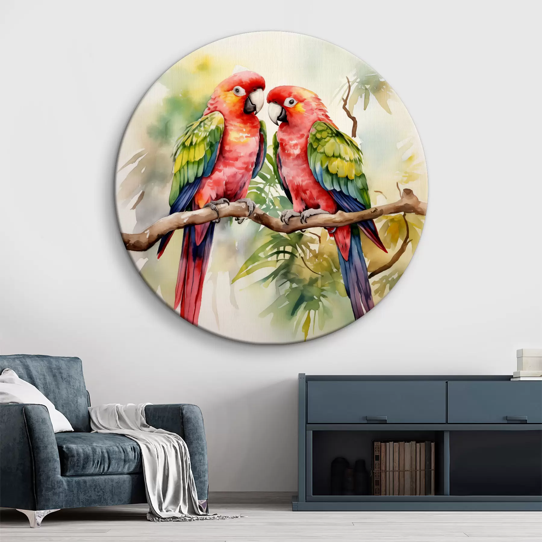 Obraz Dva světlé papoušci papoušci sedí na jedné větvi akvarel Č. r39333