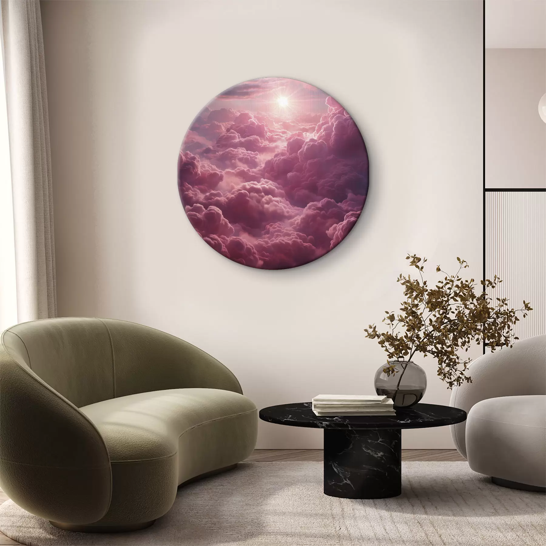 Obraz Fialové a růžové mraky, éterické, západ slunce, realismus Č. r39970